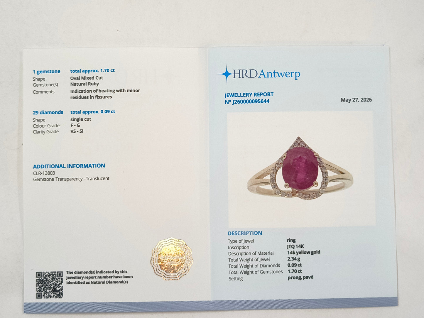 1.79 Ct Oval Mixed Cut Natural Ruby 14K Gold Ring