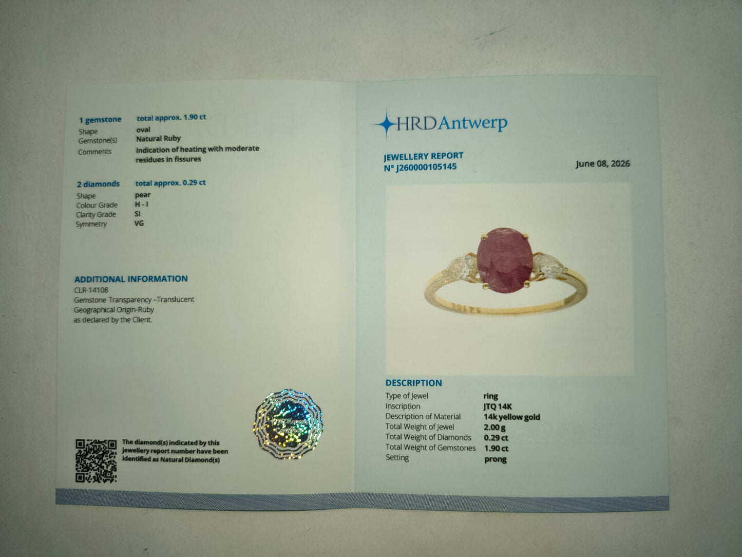 2.19 Ct Oval Mixed Cut Natural Ruby 14K Gold Ring
