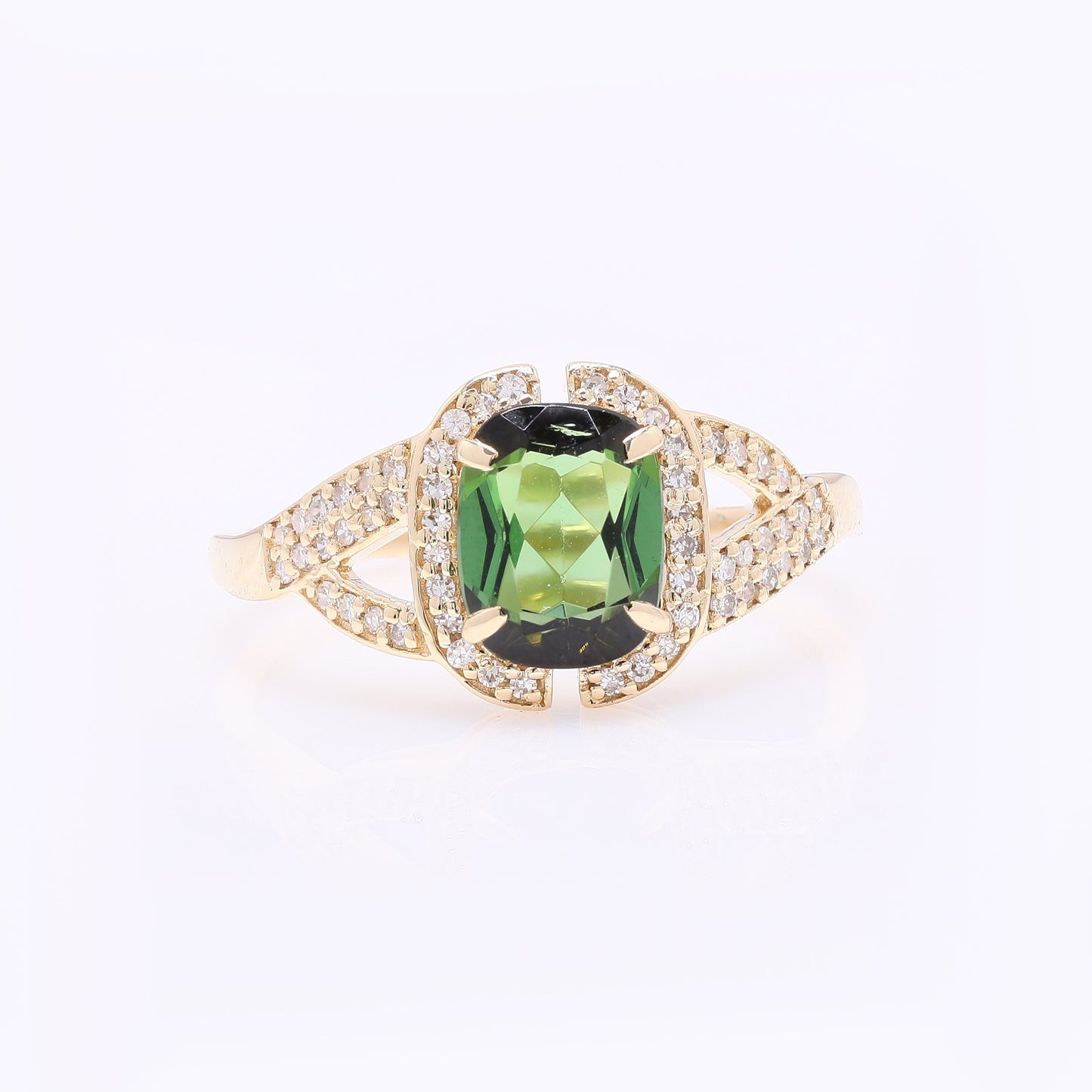 1.50 Ct Cushion Mixed Cut Natural Green Tourmaline 14K Gold Ring