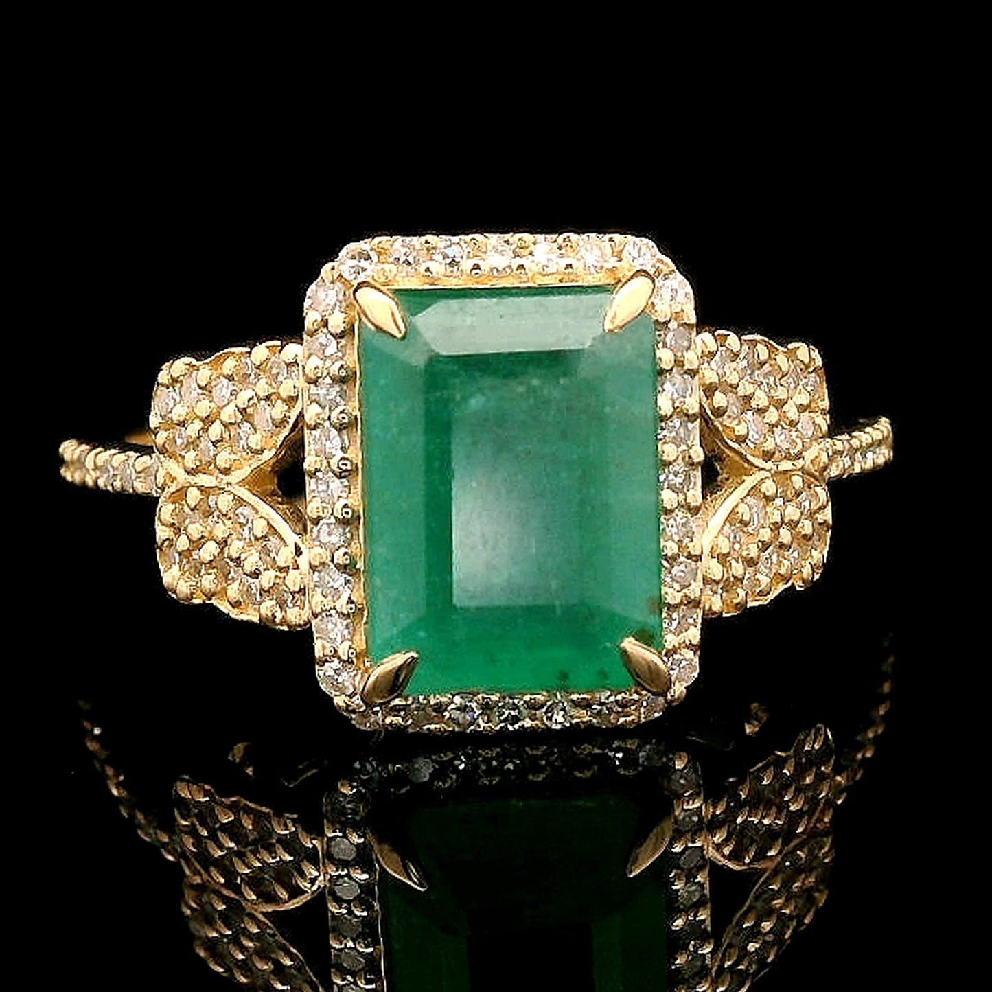 2.42 Ct Octagon Step Cut Natural Emerald 14K Gold Ring
