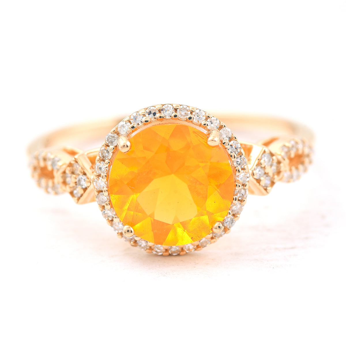 1.34 Ct Round Mixed Cut Natural Fire Opal 14K Gold Ring
