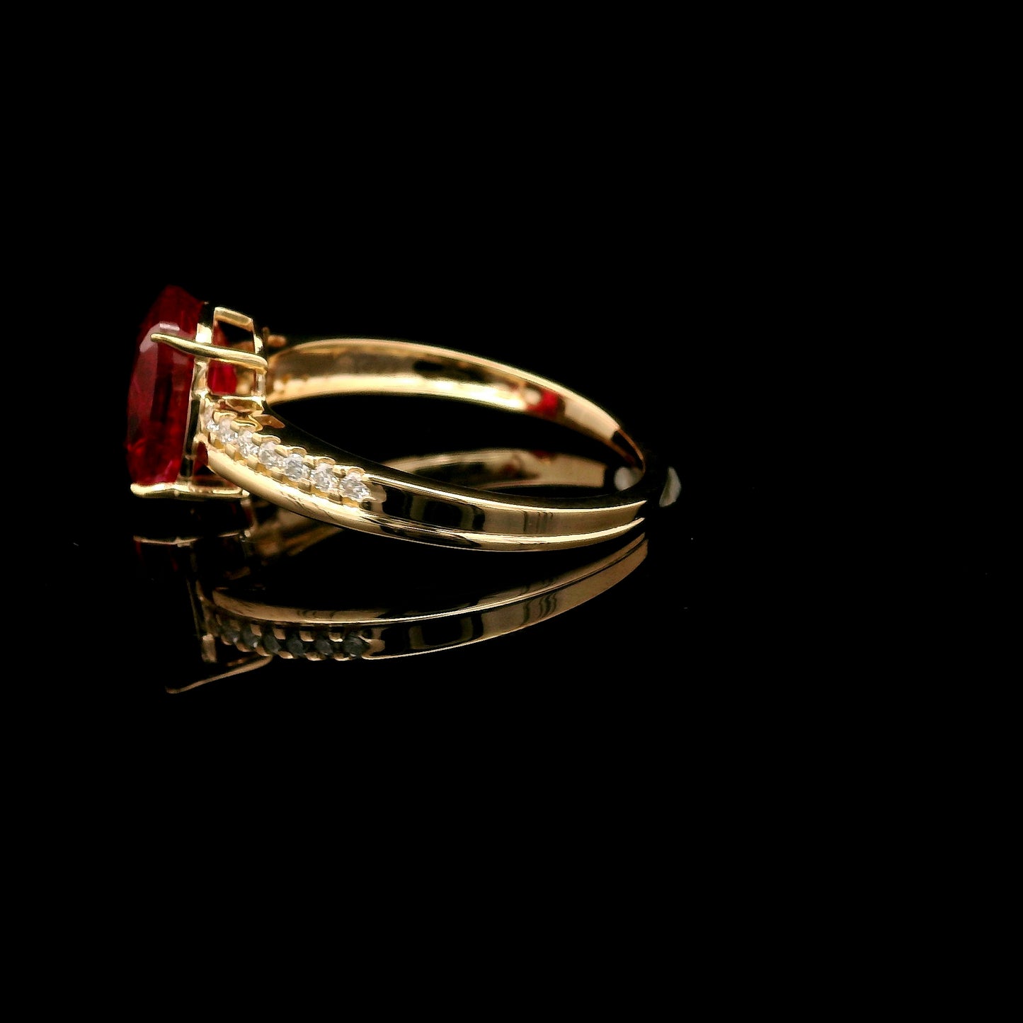 3.13 Ct Rectangular Cushion Mixed Cut Lab Grown Ruby 14K Gold Ring