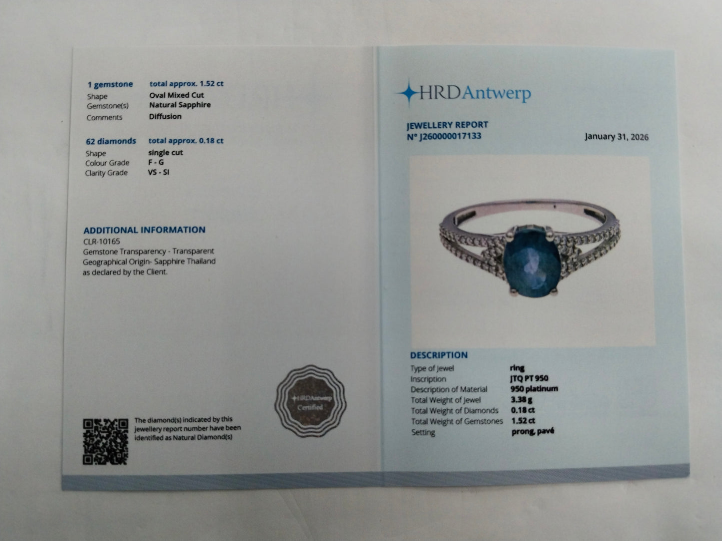 1.70 Ct Oval Mixed Cut Natural Sapphire 950 Platinum Ring