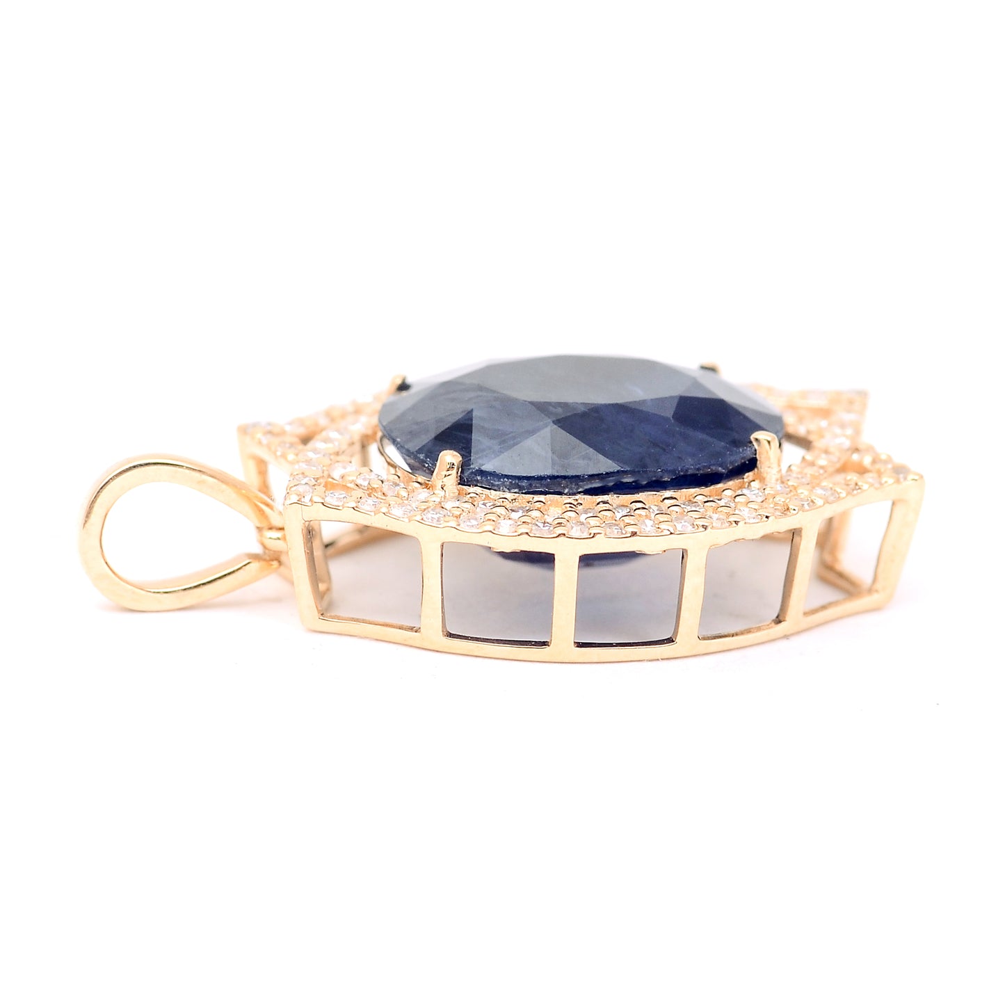 6.39 Ct Oval Mixed Cut Natural Sapphire 14K Gold Pendant