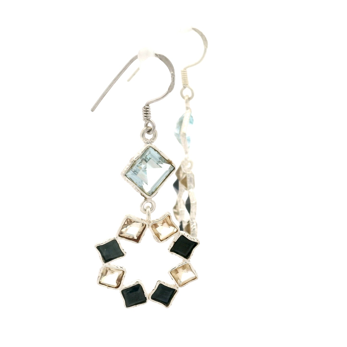 11.03 Ct Citrine, Sapphire 925 Sterling Silver Earrings
