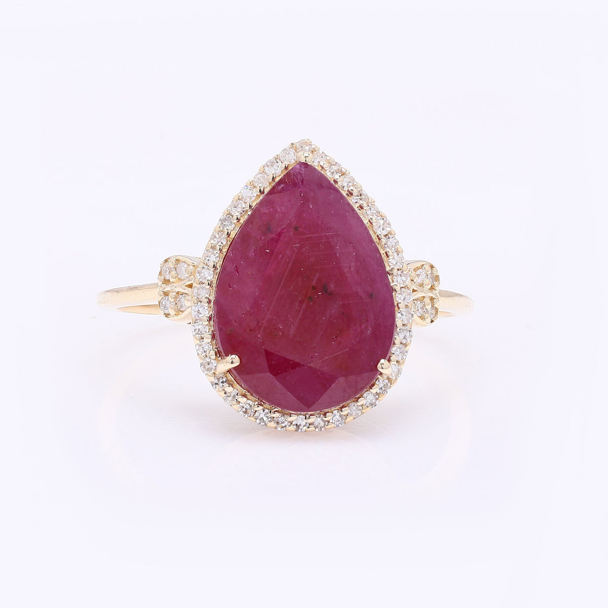 4.43 Ct Pear Mixed Cut Natural Ruby 14K Gold Ring