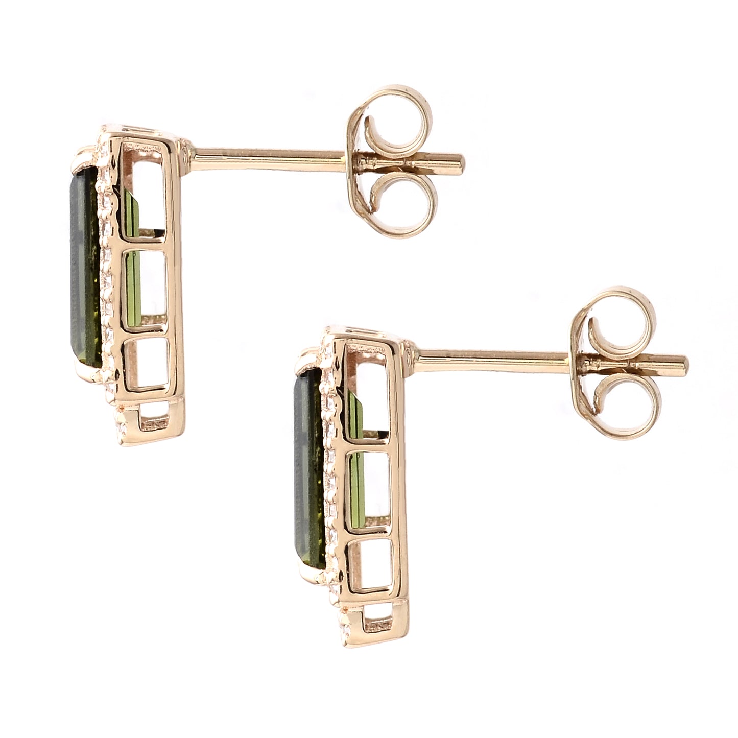 2.01 Ct Rectangular Step Cut Natural Tourmaline 14K Gold Earrings