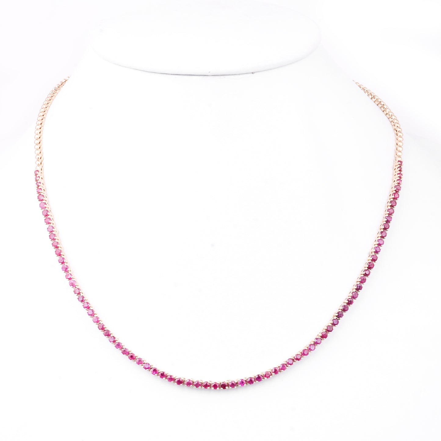 6.65 Ct Round Mixed Cut Natural Corundum Ruby 14K Gold Necklace