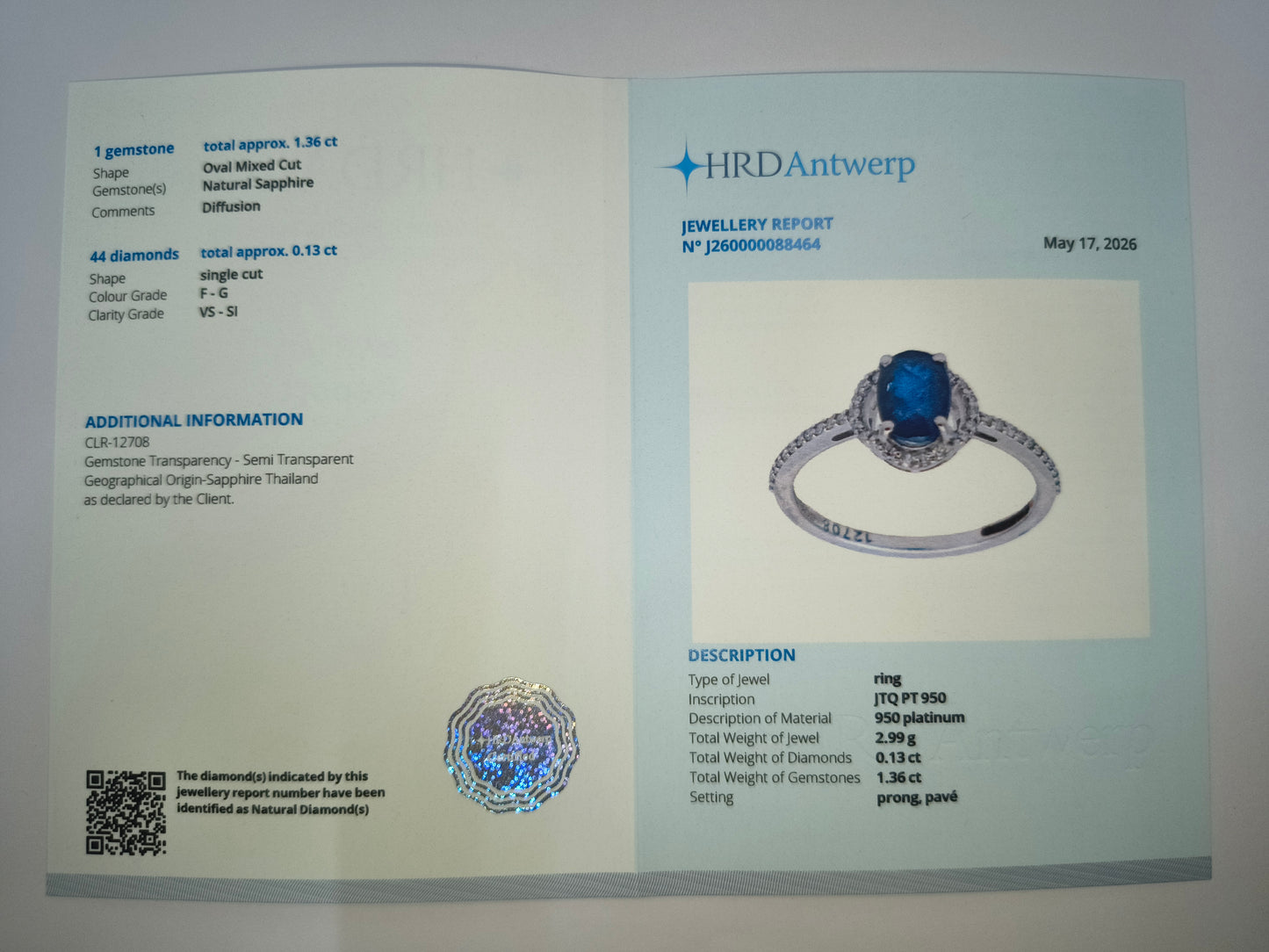 2.63 Ct Oval Mixed Cut Natural Sapphire 950 Platinum Ring
