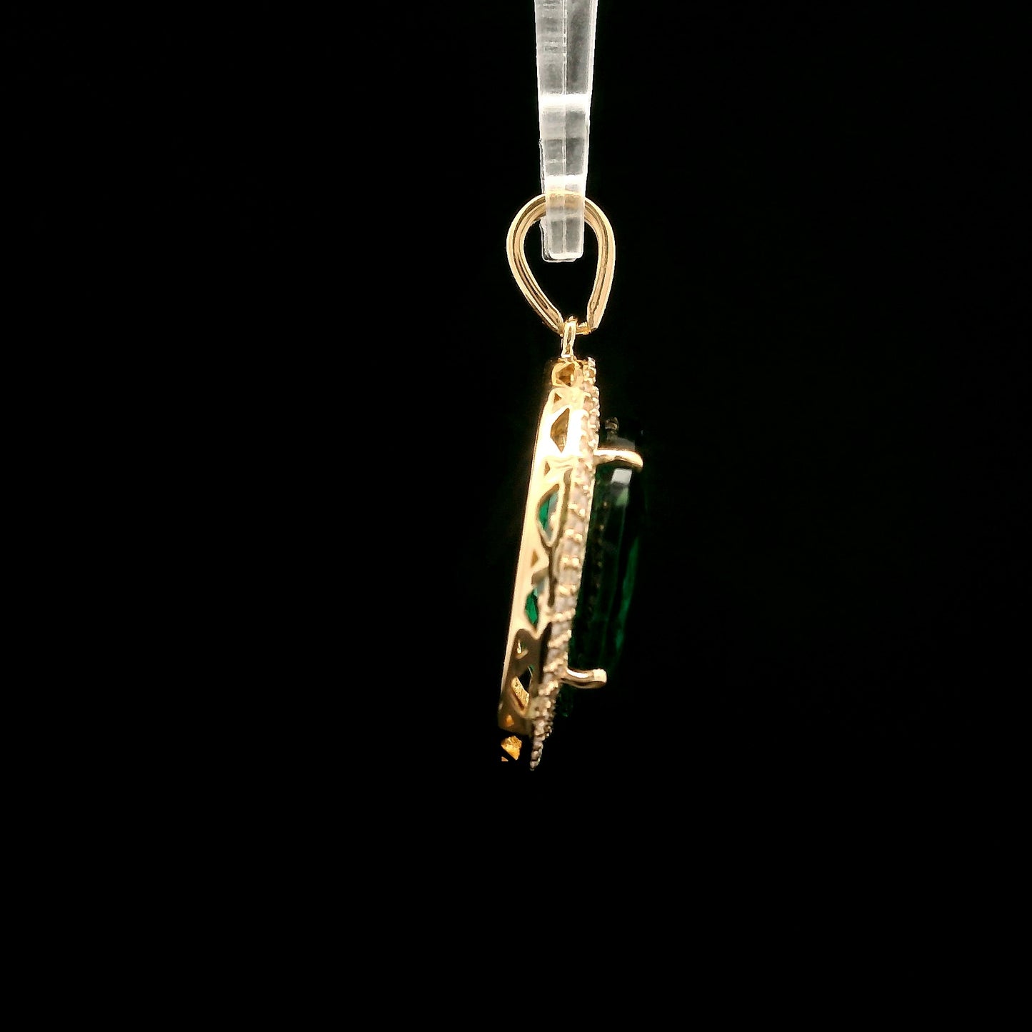 3.48 Ct Oval Mixed Cut Lab Grown Emerald 14K Gold Pendant