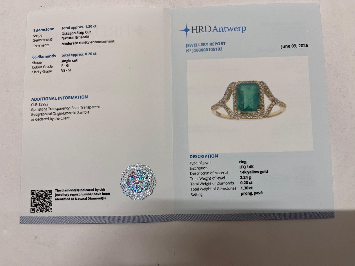 1.50 Ct Octagon Step Cut Natural Emerald 14K Gold Ring