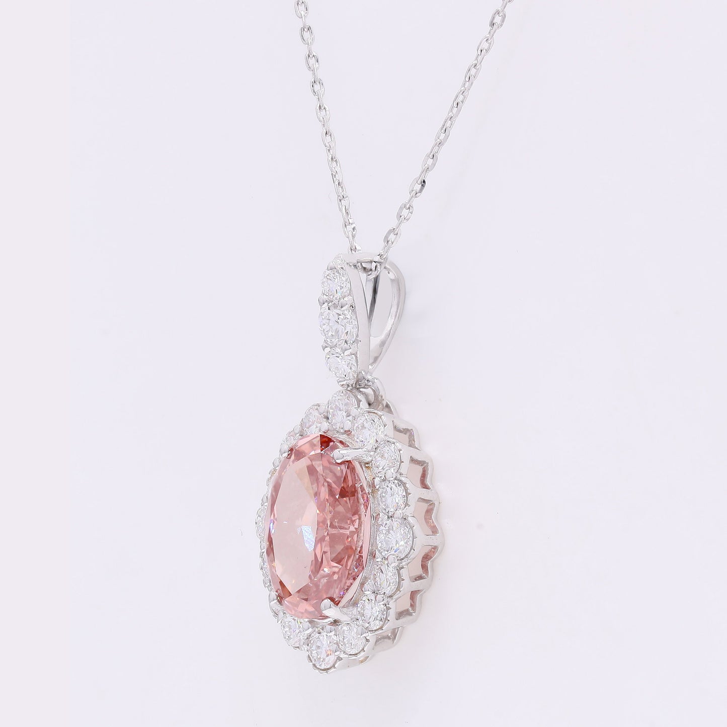 3.84 Carats Fancy Vivid Pink Lab Grown Diamond 14K Gold Pendant