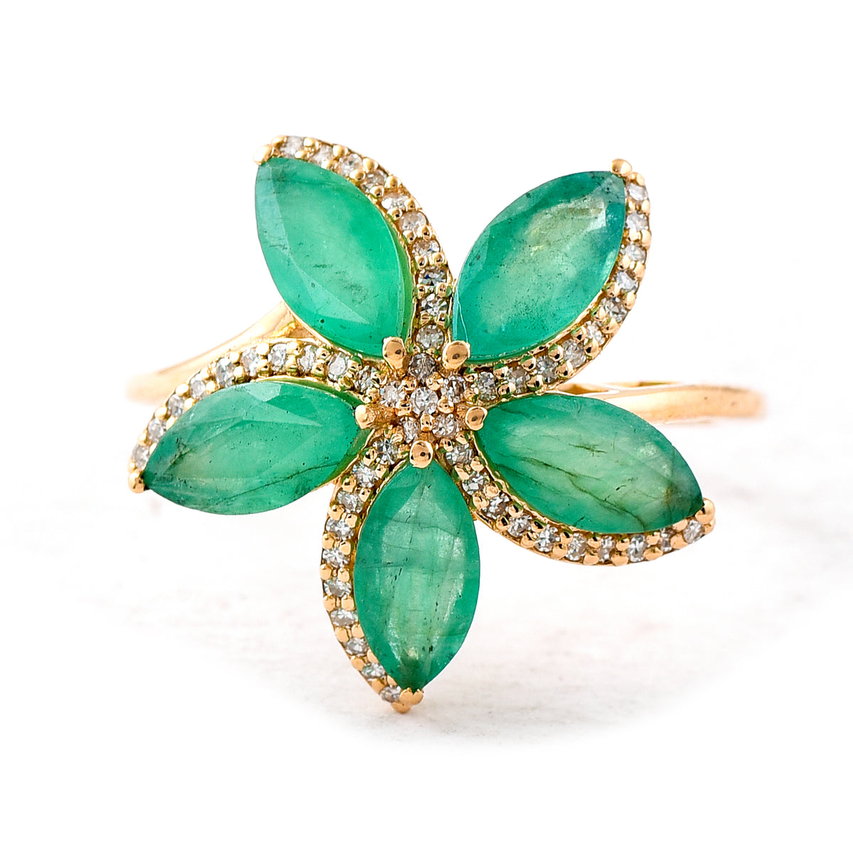 2.50 Ct Marquise Mixed Cut Natural Emerald 14K Gold Ring