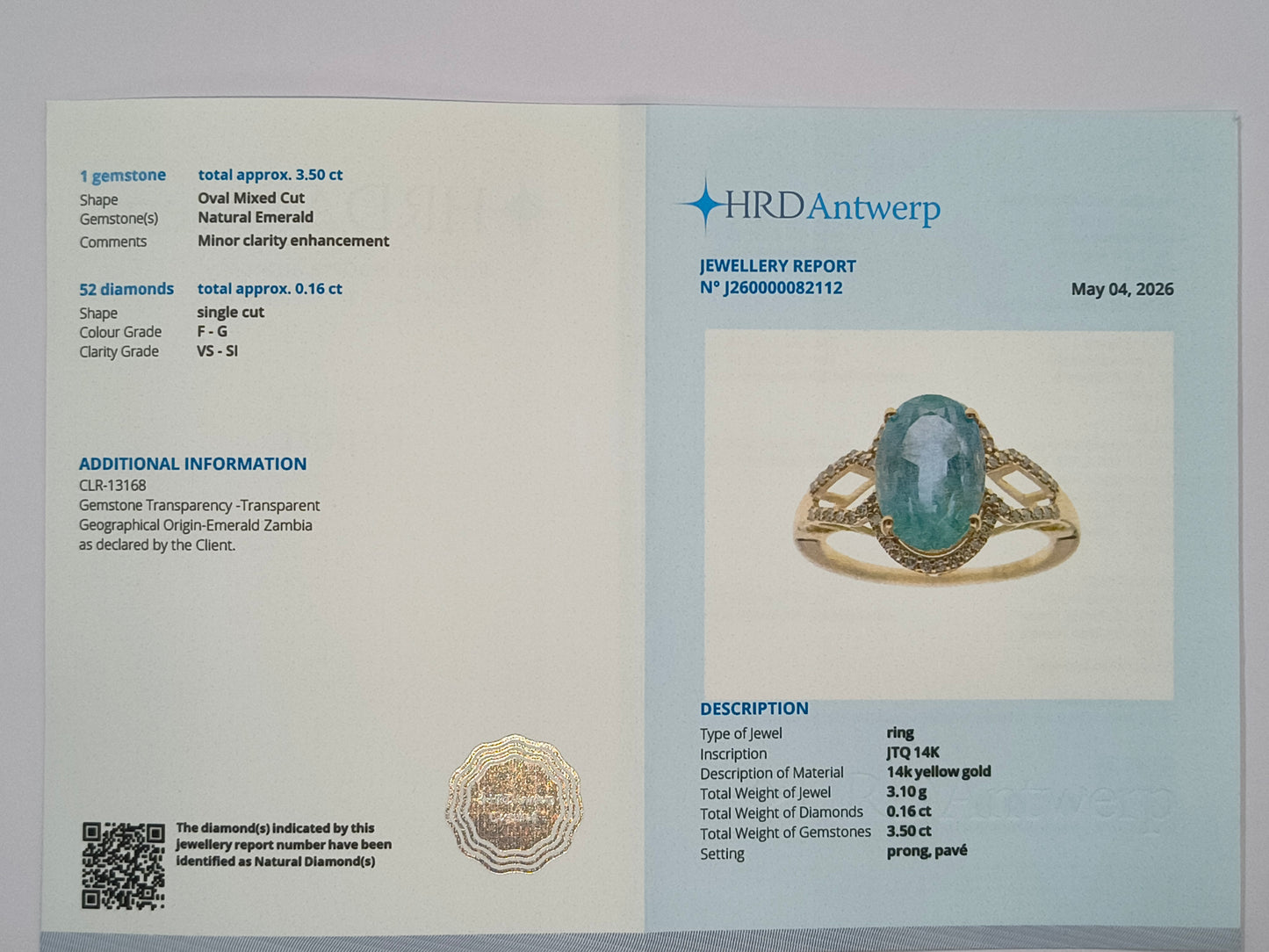 3.66 Ct Oval Mixed Cut Natural Emerald 14K Gold Ring