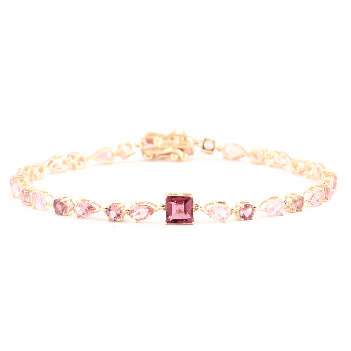 4.99 Ct Square Multi Tourmaline 14K Gold Bracelet