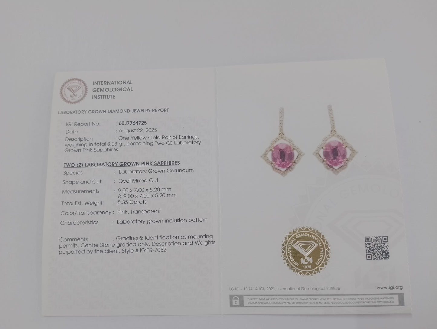 5.64 Ct Oval Mixed Cut Lab Grown Pink Sapphire 14K Gold Earrings