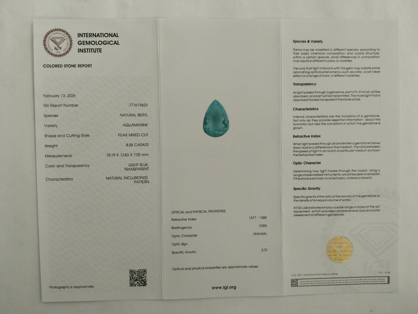 8.38 Natural Beryl Aquamarine Pear Mixed Cut Gemstone