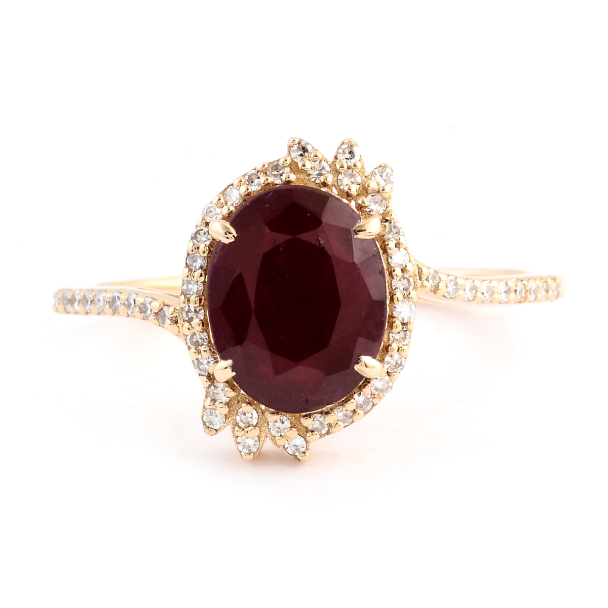 2.21 Ct Oval Mixed Cut Natural Corundum Ruby 14K Gold Ring