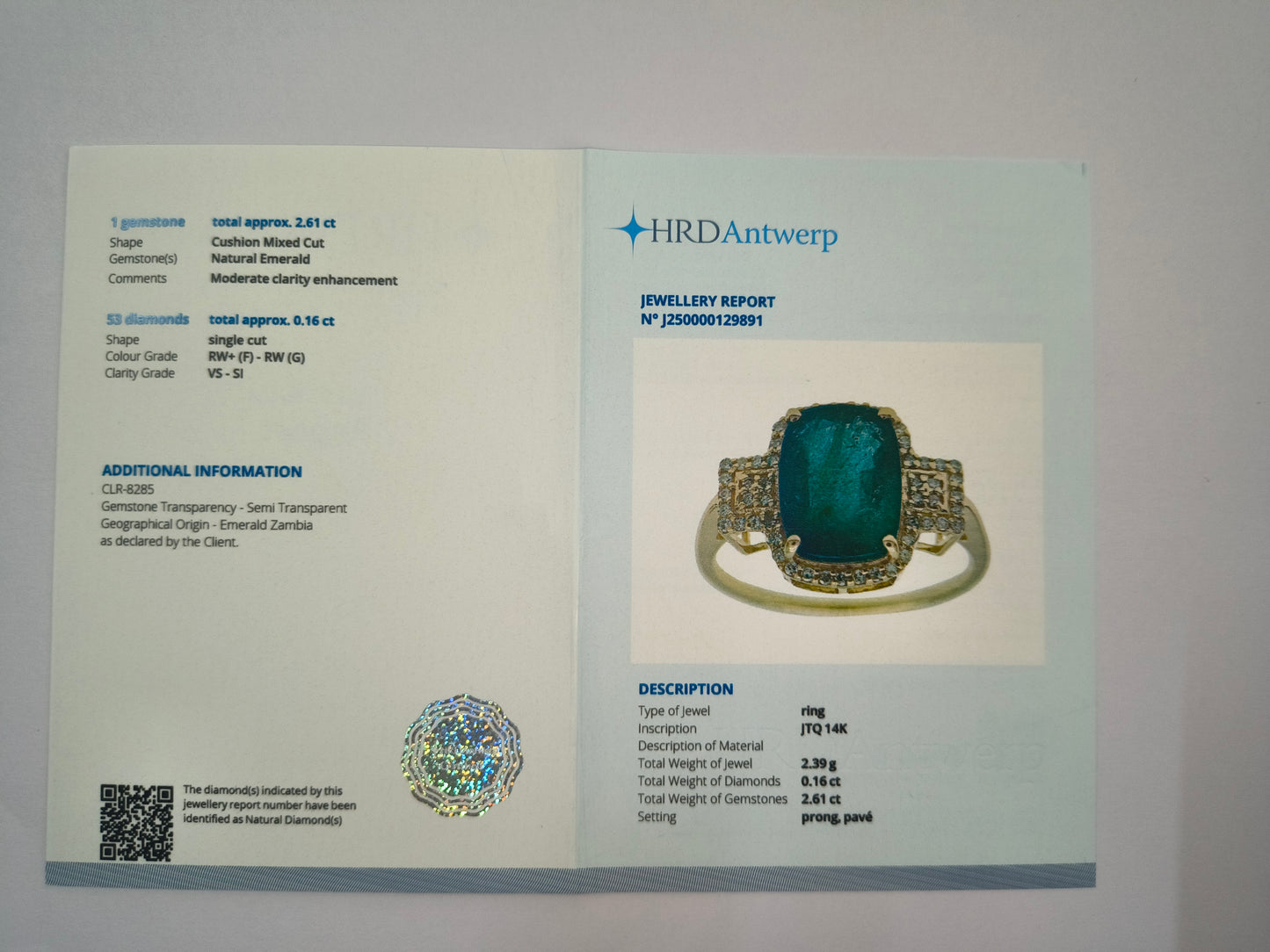 2.77 Ct Cushion Natural Emerald 14K Gold Ring