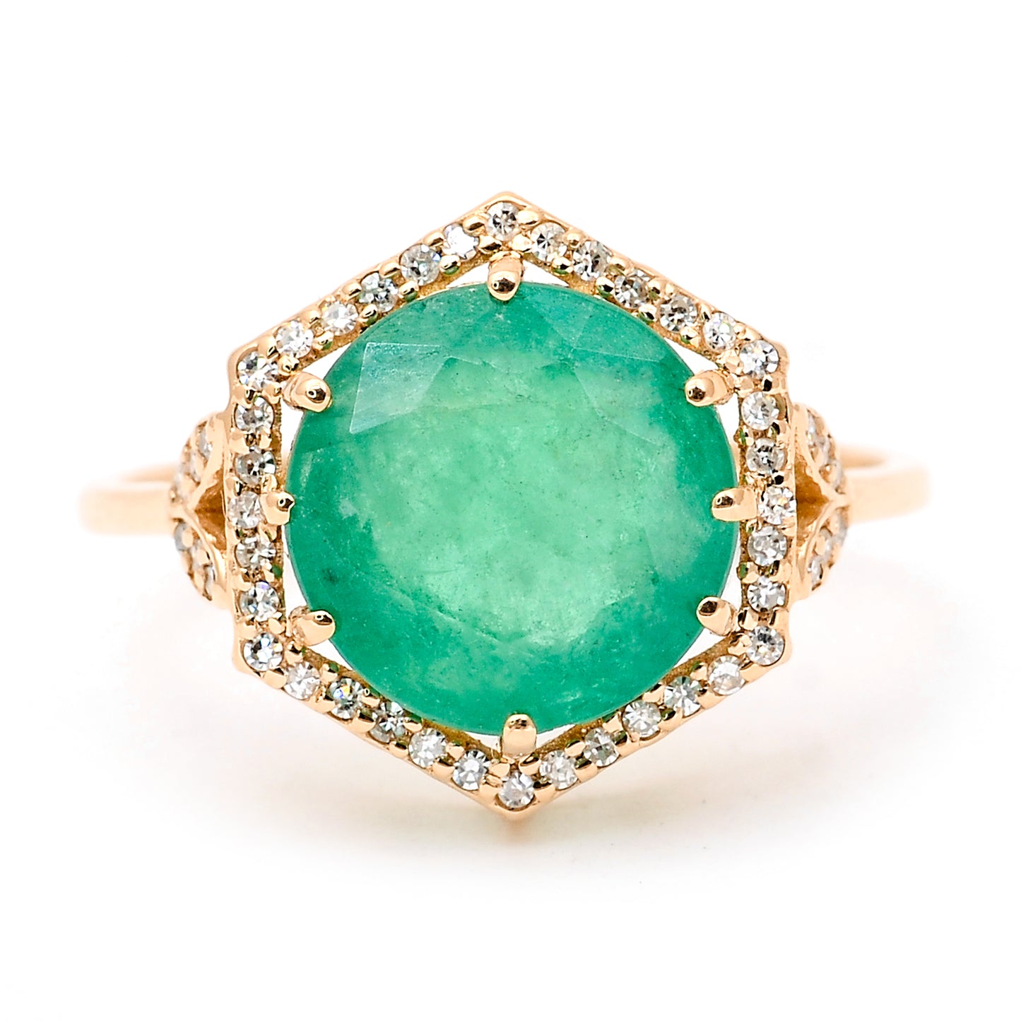 4.05 Ct Round Natural Emerald 14K Gold Ring