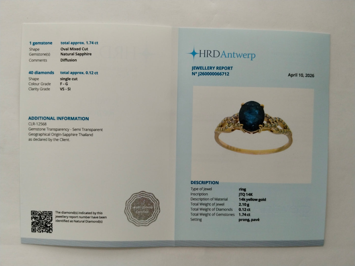 1.86 Ct Oval Mixed Cut Natural Sapphire 14K Gold Ring