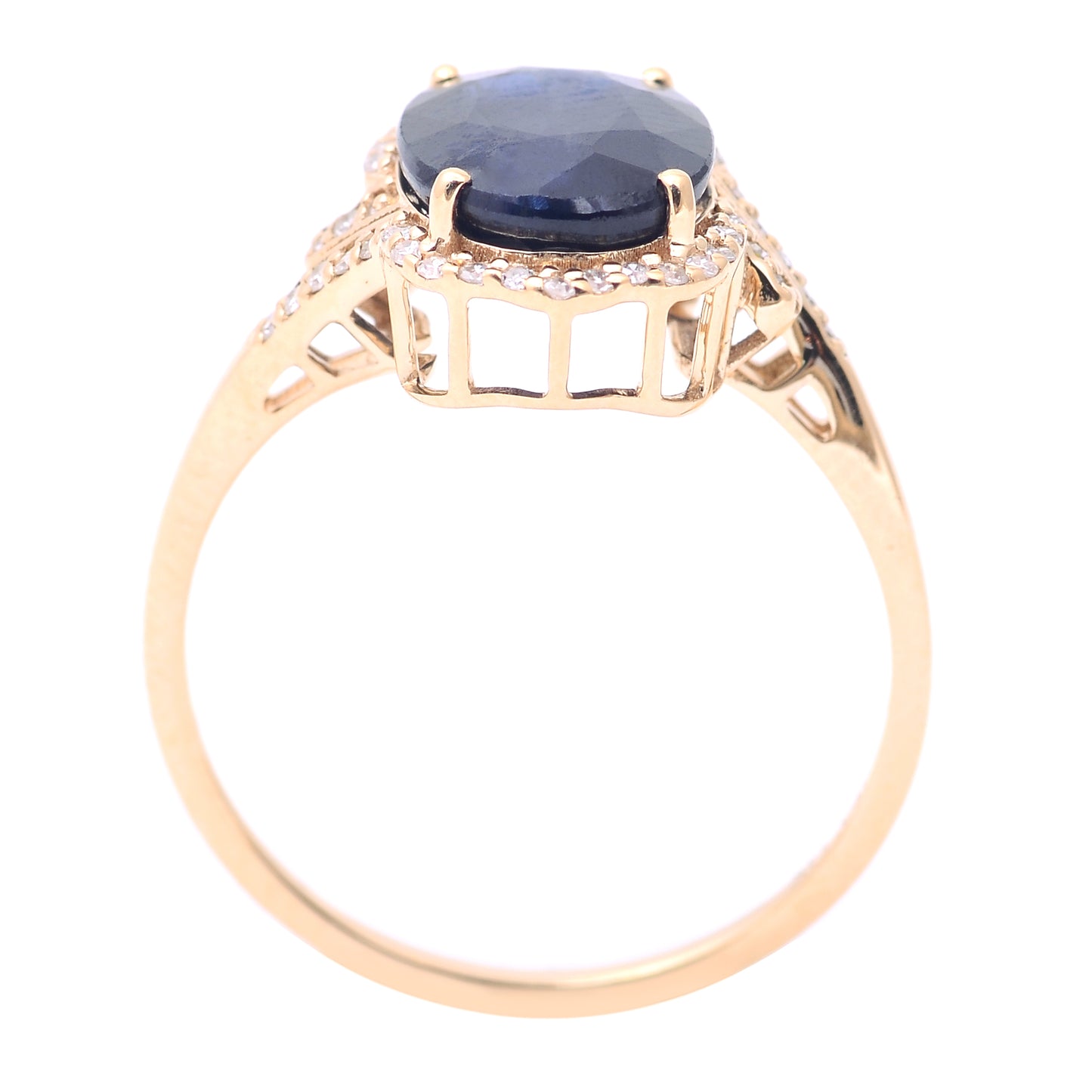 3.49 Ct Oval Mixed Cut Natural Sapphire 14K Gold Ring