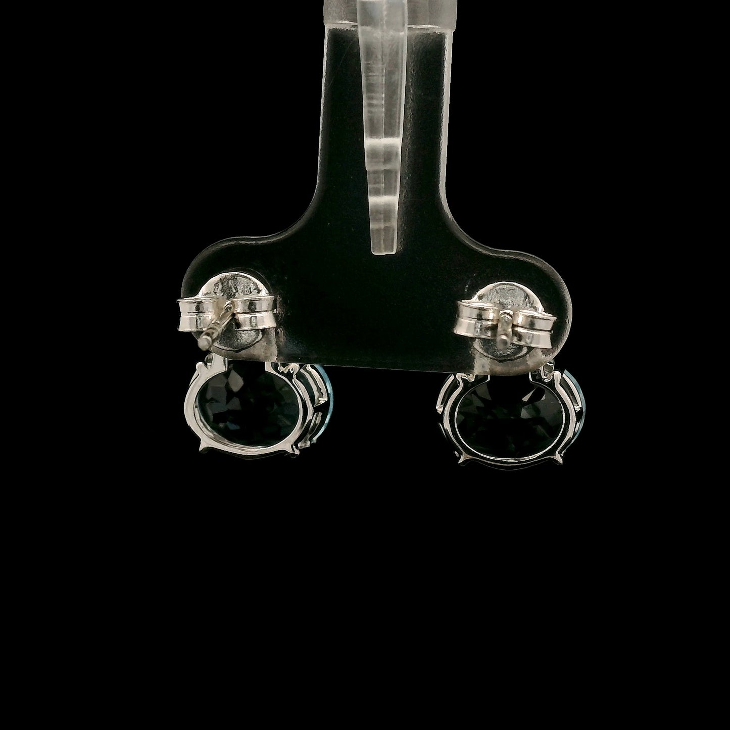 6.58 Ct Oval Blue Topaz, White Zircon 925 Sterling Silver Earrings