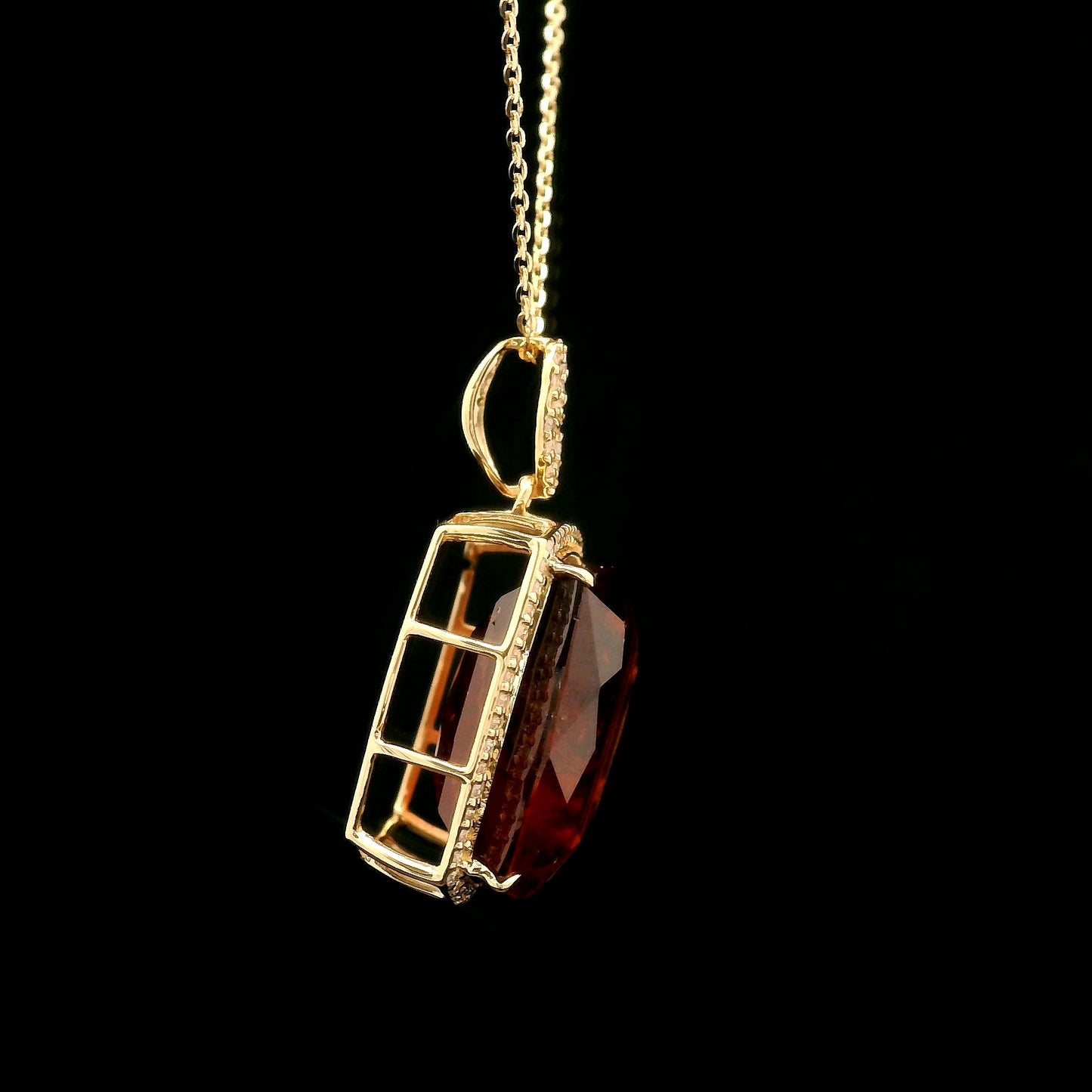 18.62 Ct Cushion Hessonite 14K Gold Pendant