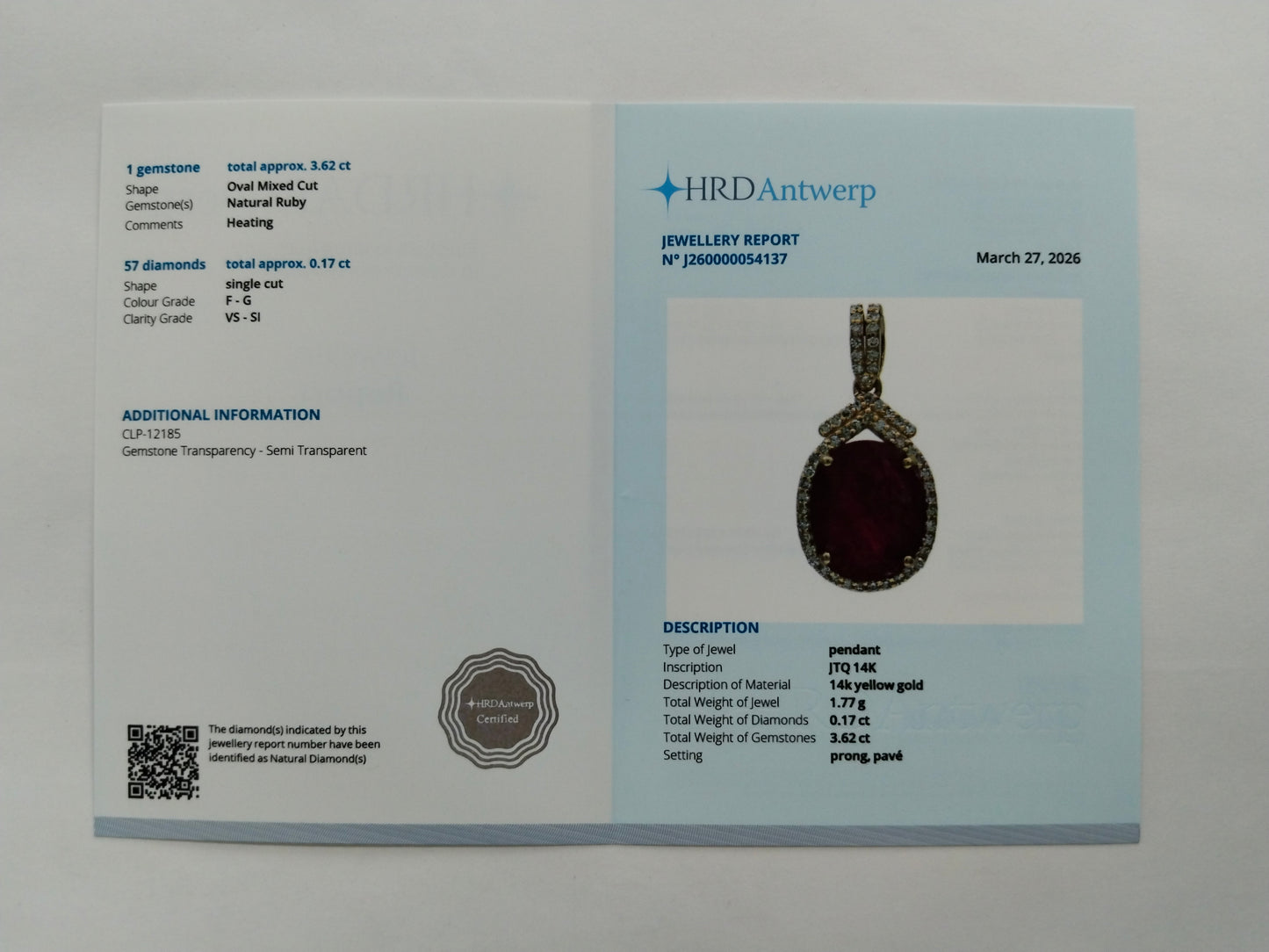 3.79 Ct Oval Mixed Cut Natural Ruby 14K Gold Pendant