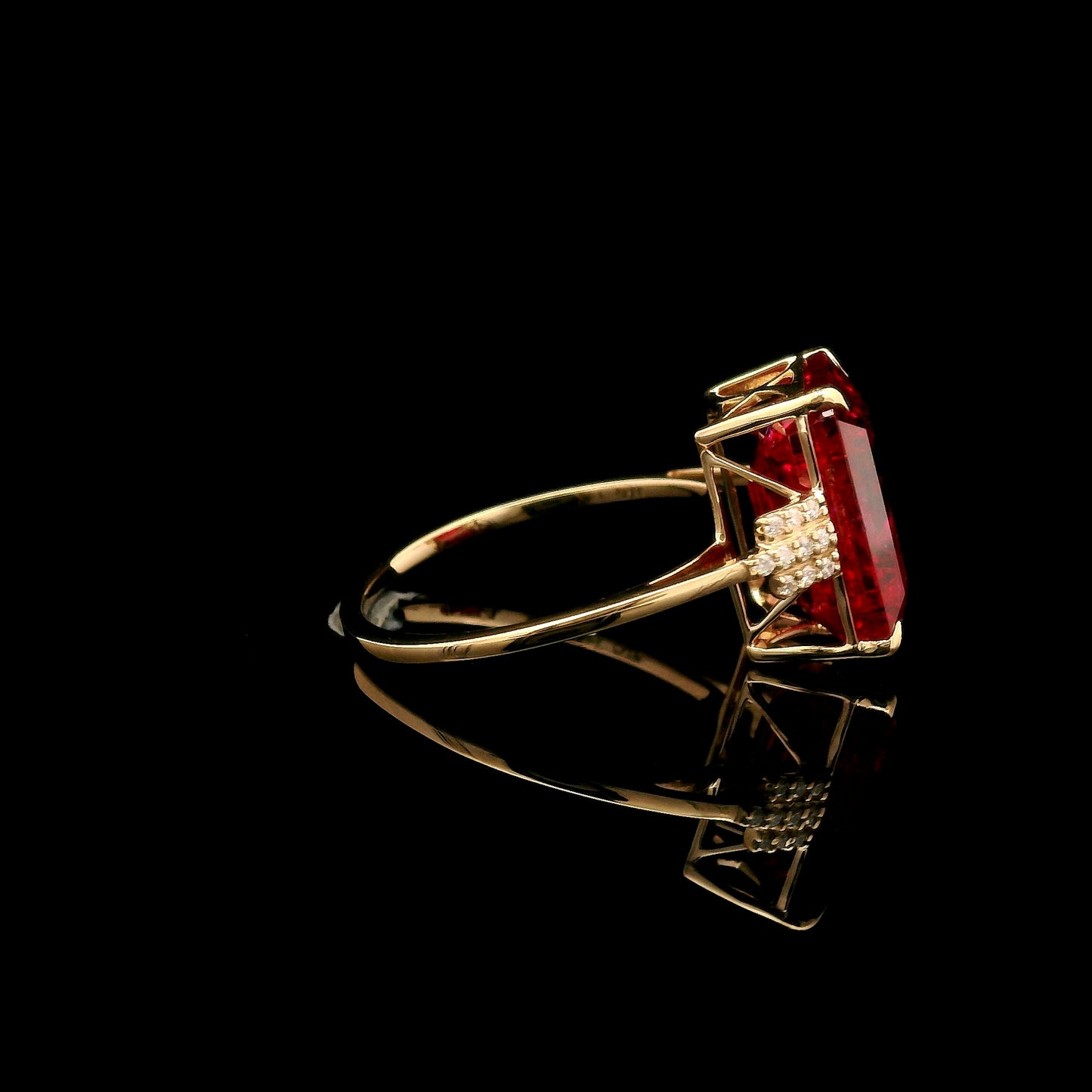 7.55 Ct Emerald Cut Lab Grown Ruby 14K Gold Ring