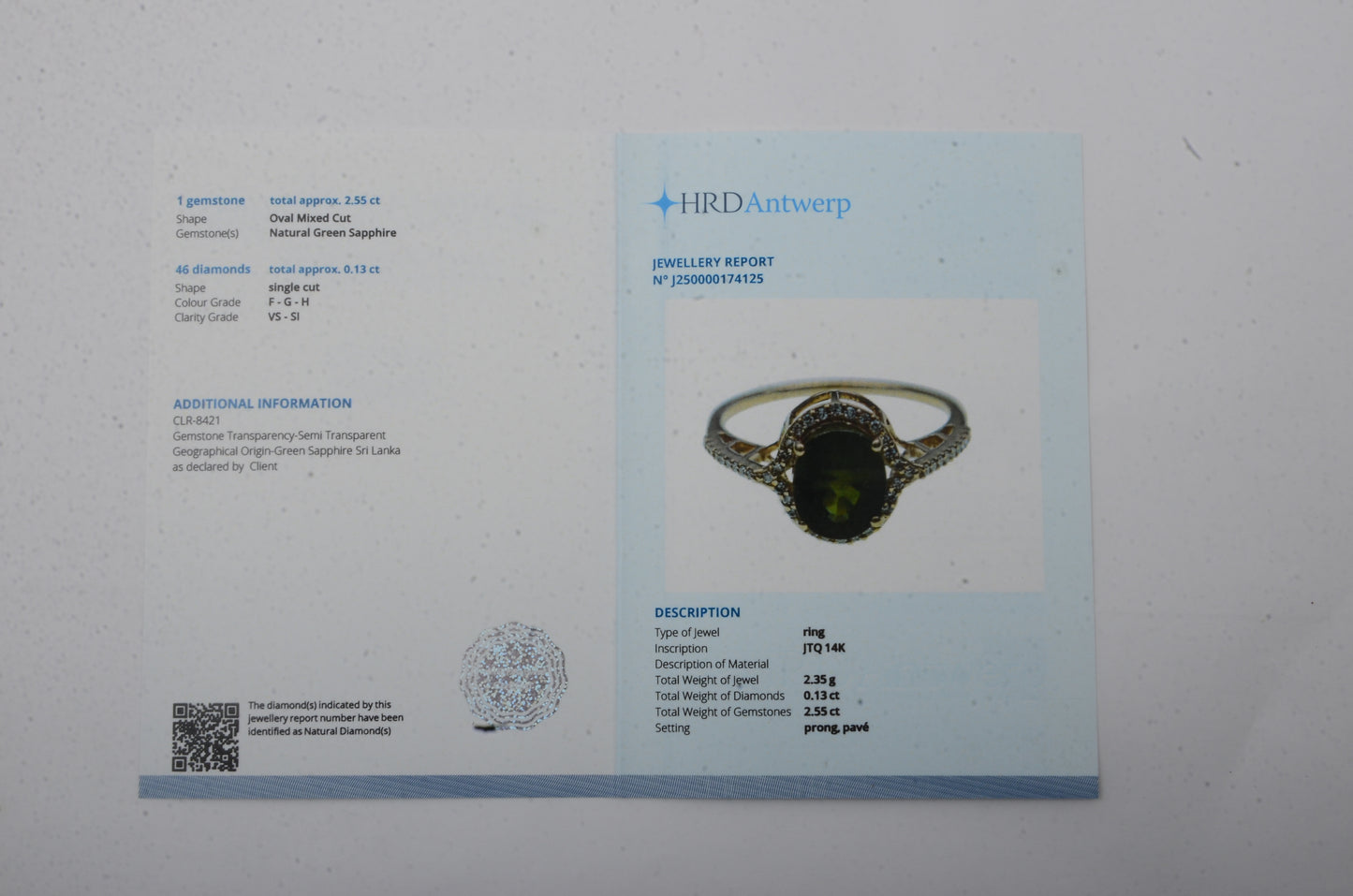 2.68 Ct Oval Mixed Cut Natural Green Sapphire 14K Gold Ring
