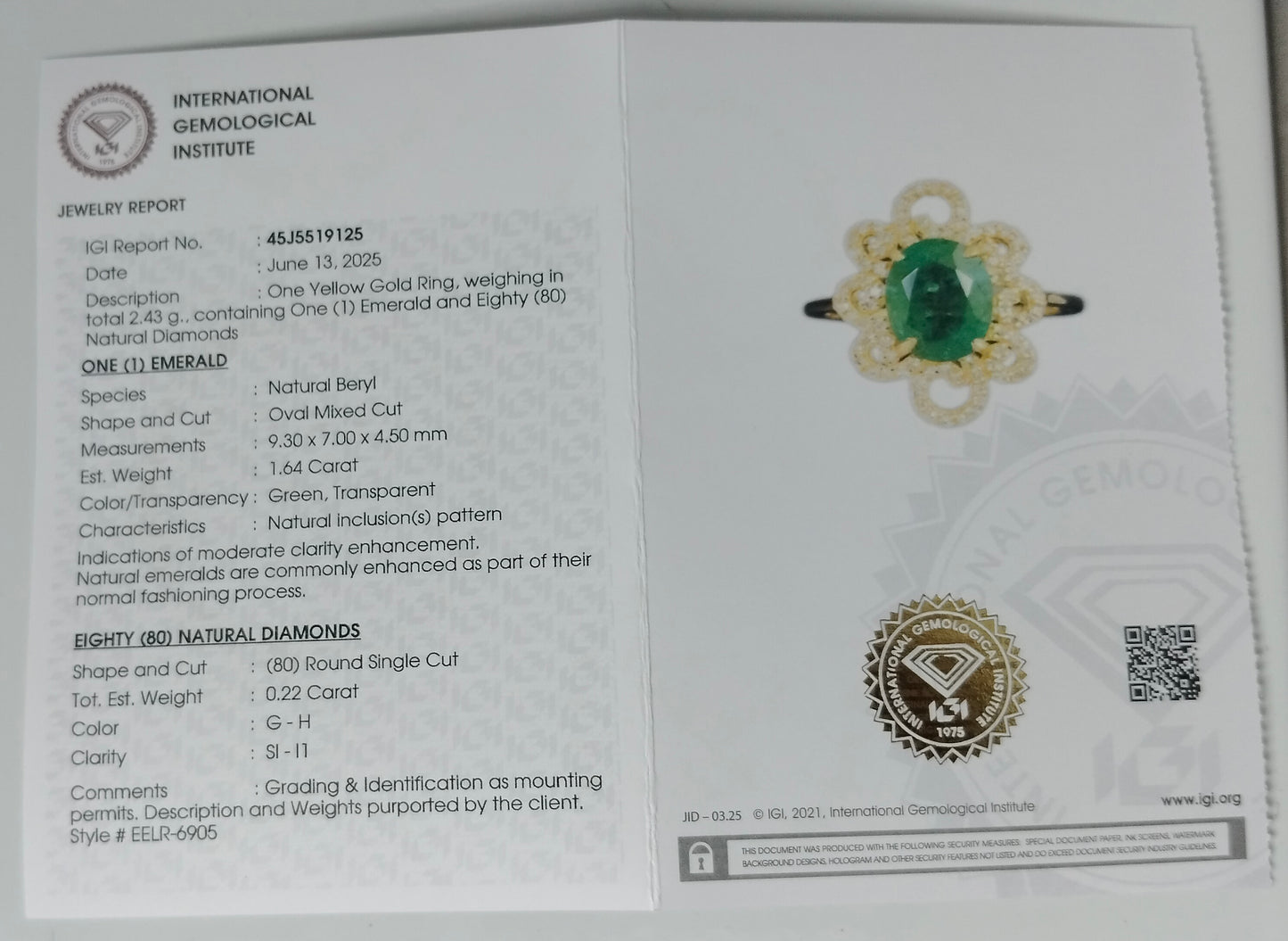 1.86 Ct Oval Mixed Cut Natural Beryl Emerald 14K Gold Ring