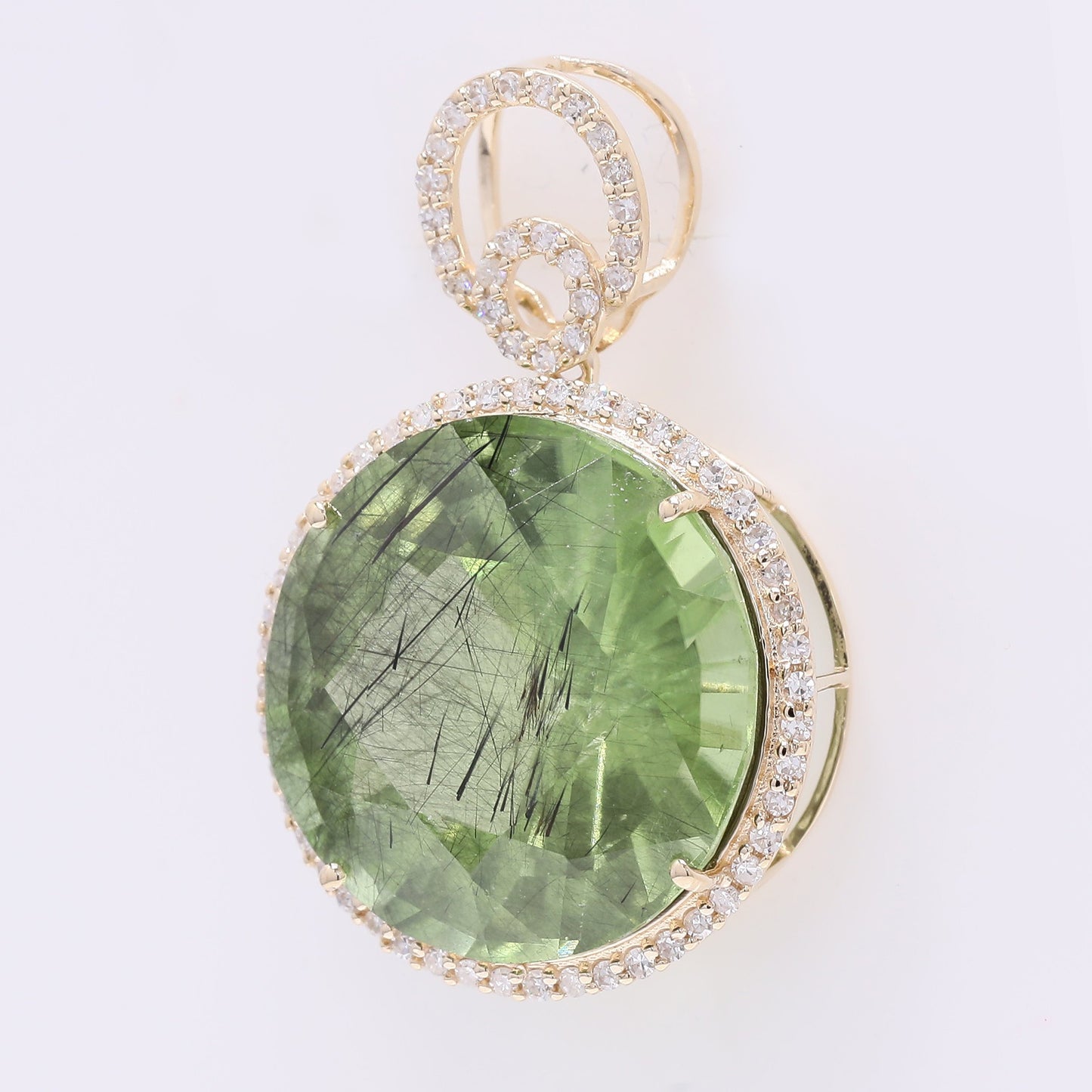 12.54 Ct Round Mixed Cut Natural Peridot 14K Gold Pendant