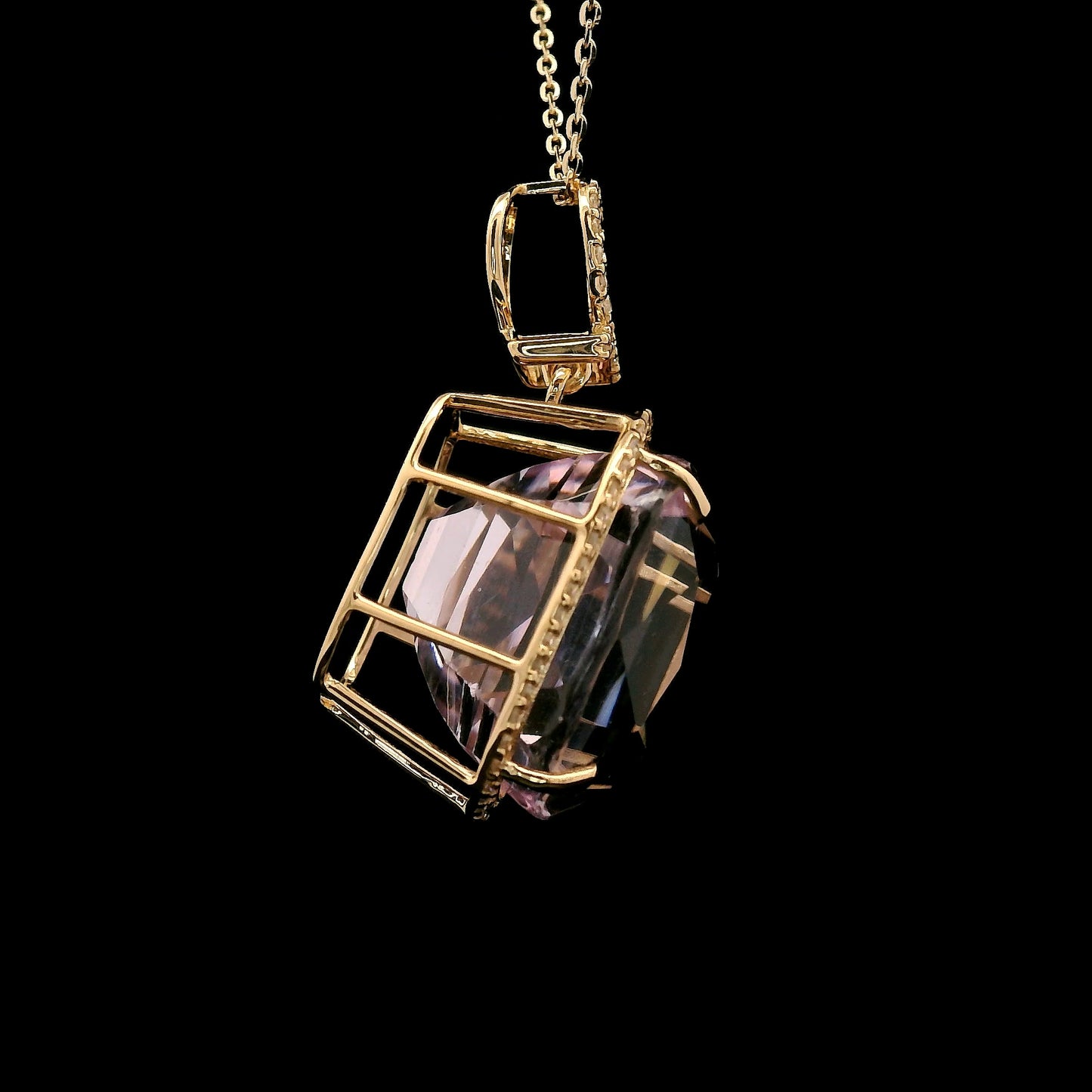20.85 Ct Cushion Kunzite 14K Gold Pendant