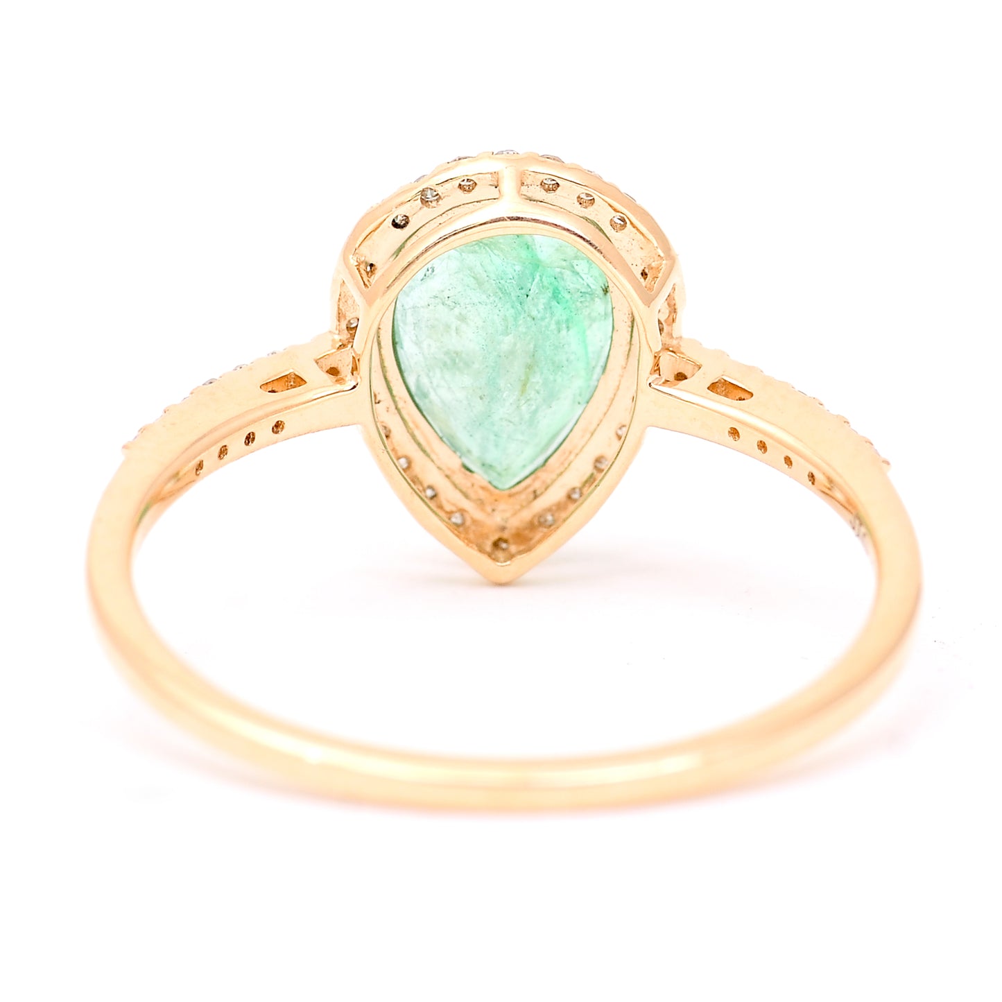 1.35 Ct Pear Mixed Cut Natural Emerald 14K Gold Ring