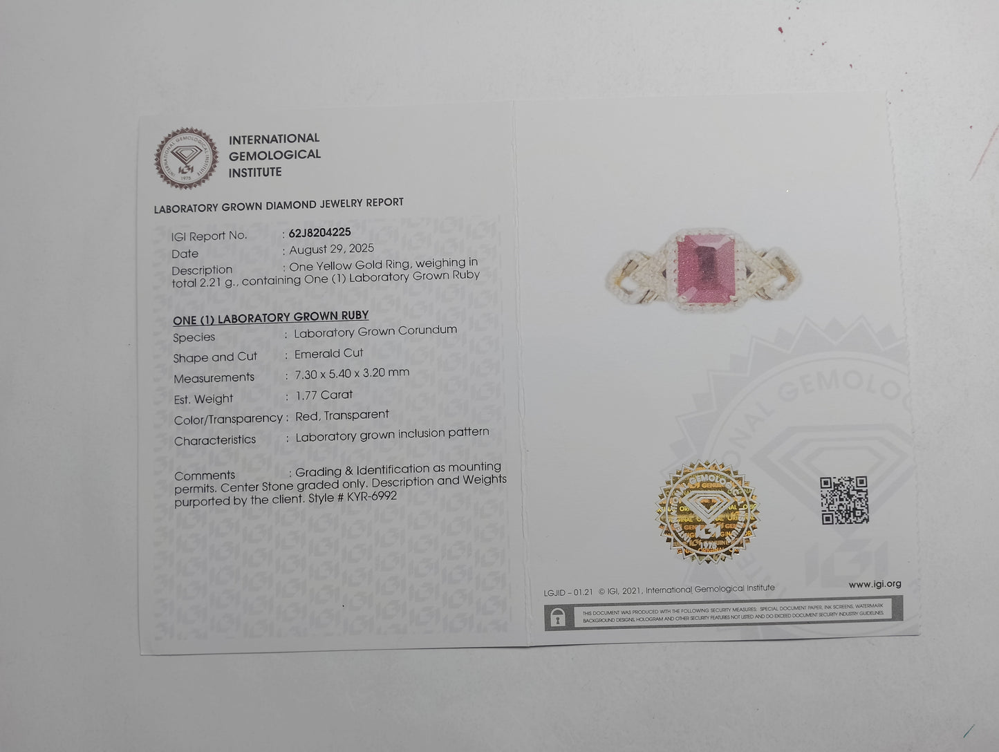 1.99 Ct Emerald Cut Lab Grown Ruby 14K Gold Ring