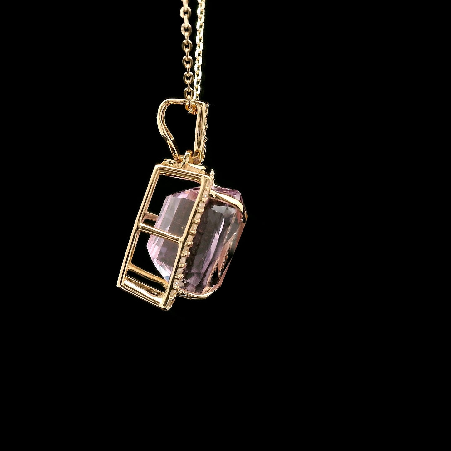 6.28 Ct Cushion Kunzite 14K Gold Pendant