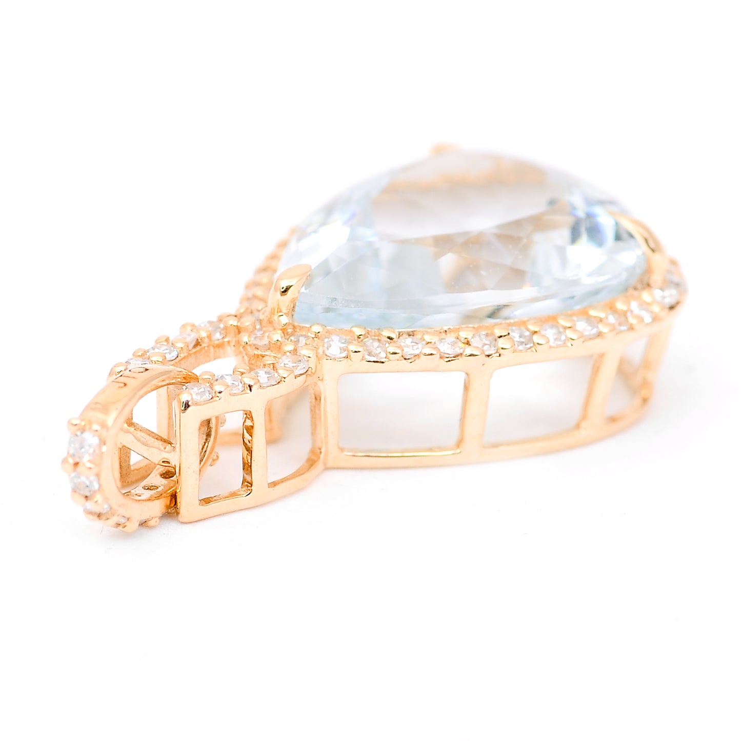 3.39 Ct Pear Mixed Cut Natural Aquamarine 14K Gold Pendant