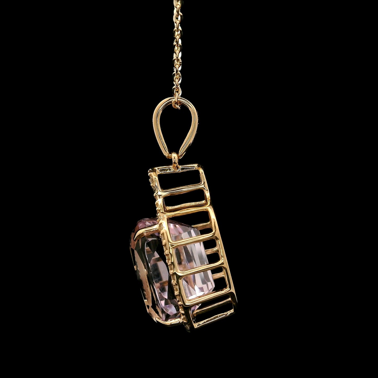 5.91 Ct Cushion Kunzite 14K Gold Pendant