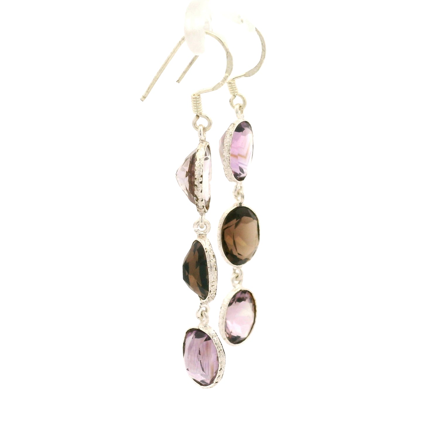 10.30 Ct Smoky Quartz, Amethyst 925 Sterling Silver Earrings