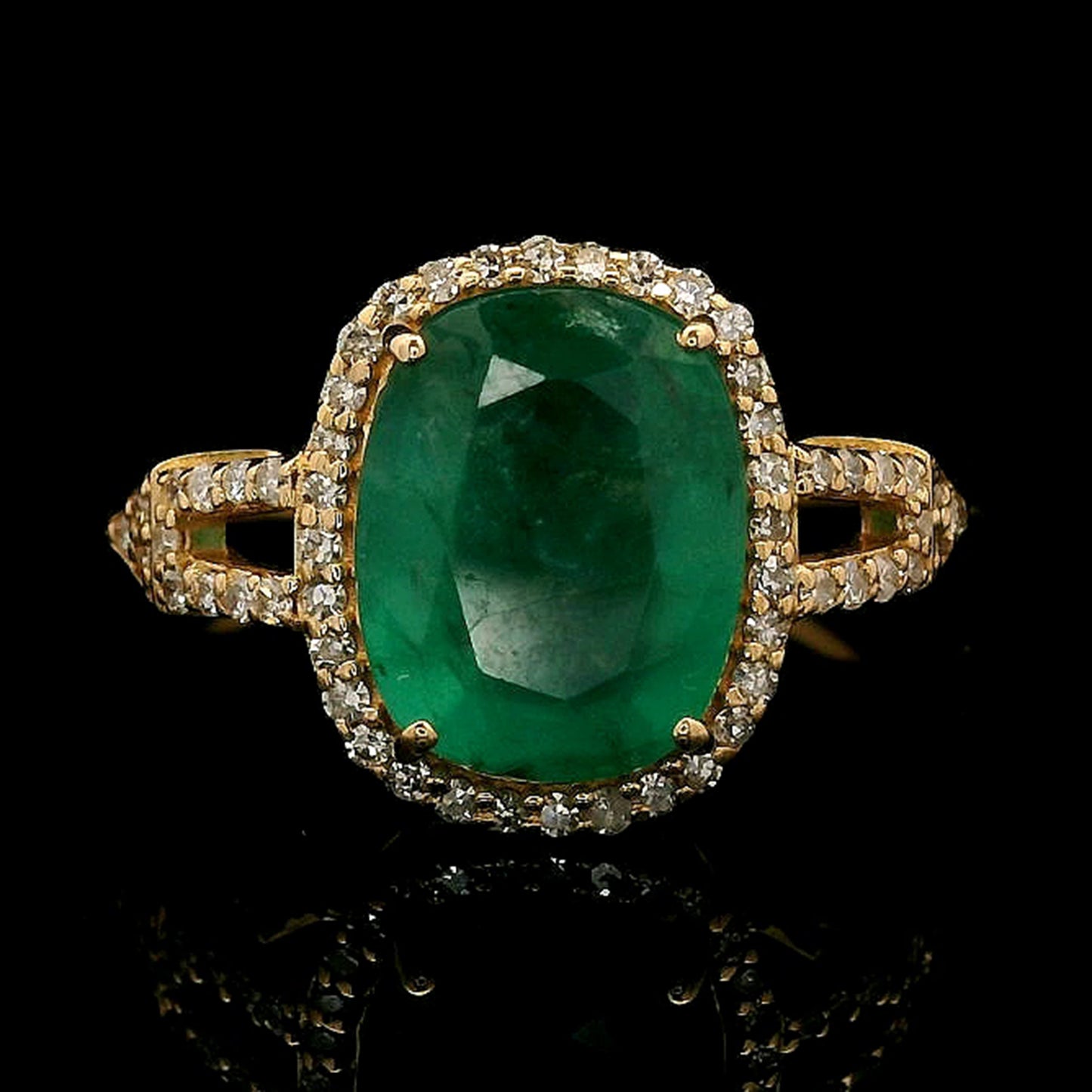 2.56 Ct Cushion Mixed Cut Natural Emerald 14K Gold Ring