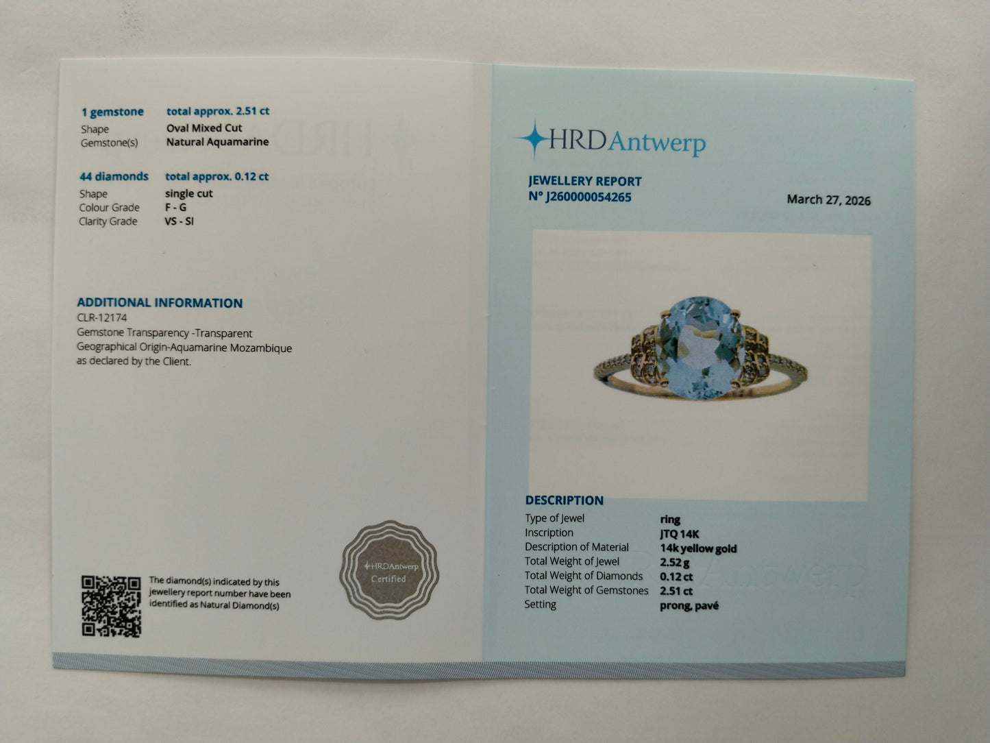 2.63 Ct Oval Mixed Cut Natural Aquamarine 14K Gold Ring
