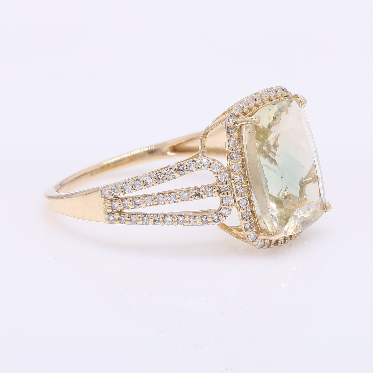 4.14 Ct Rectangular Cushion Mixed Cut Natural Plagioclase Feldspar Sunstone 14K Gold Ring