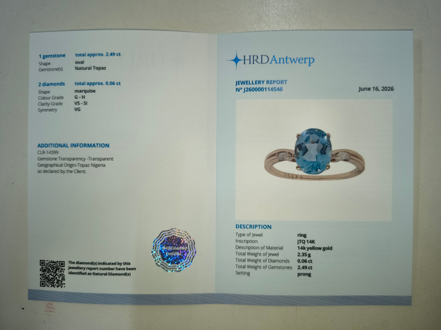 2.55 Ct Oval Natural Topaz 14K Gold Ring
