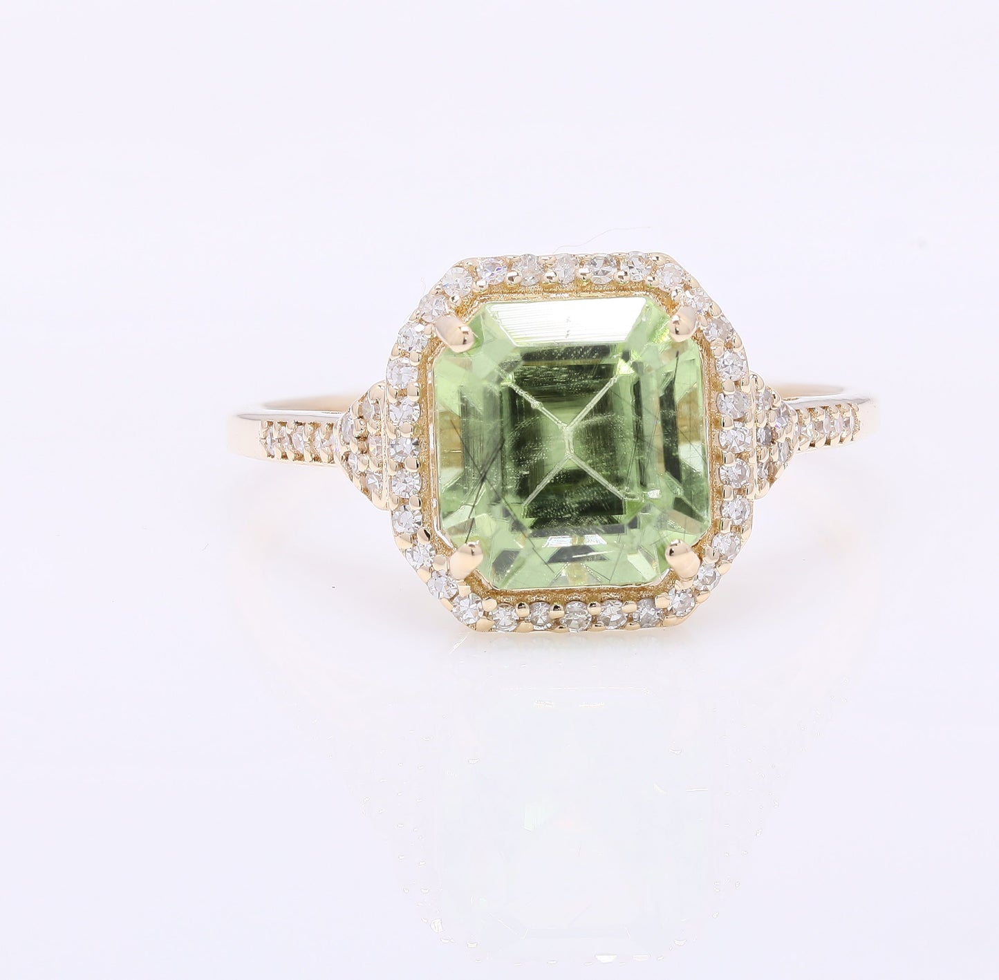 3.49 Ct Octagon Step Cut Natural Peridot 14K Gold Ring