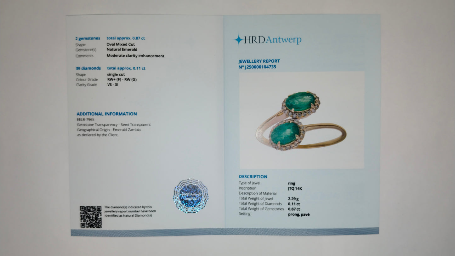 0.98 Ct Oval Mixed Cut Natural Emerald 14K Gold Ring