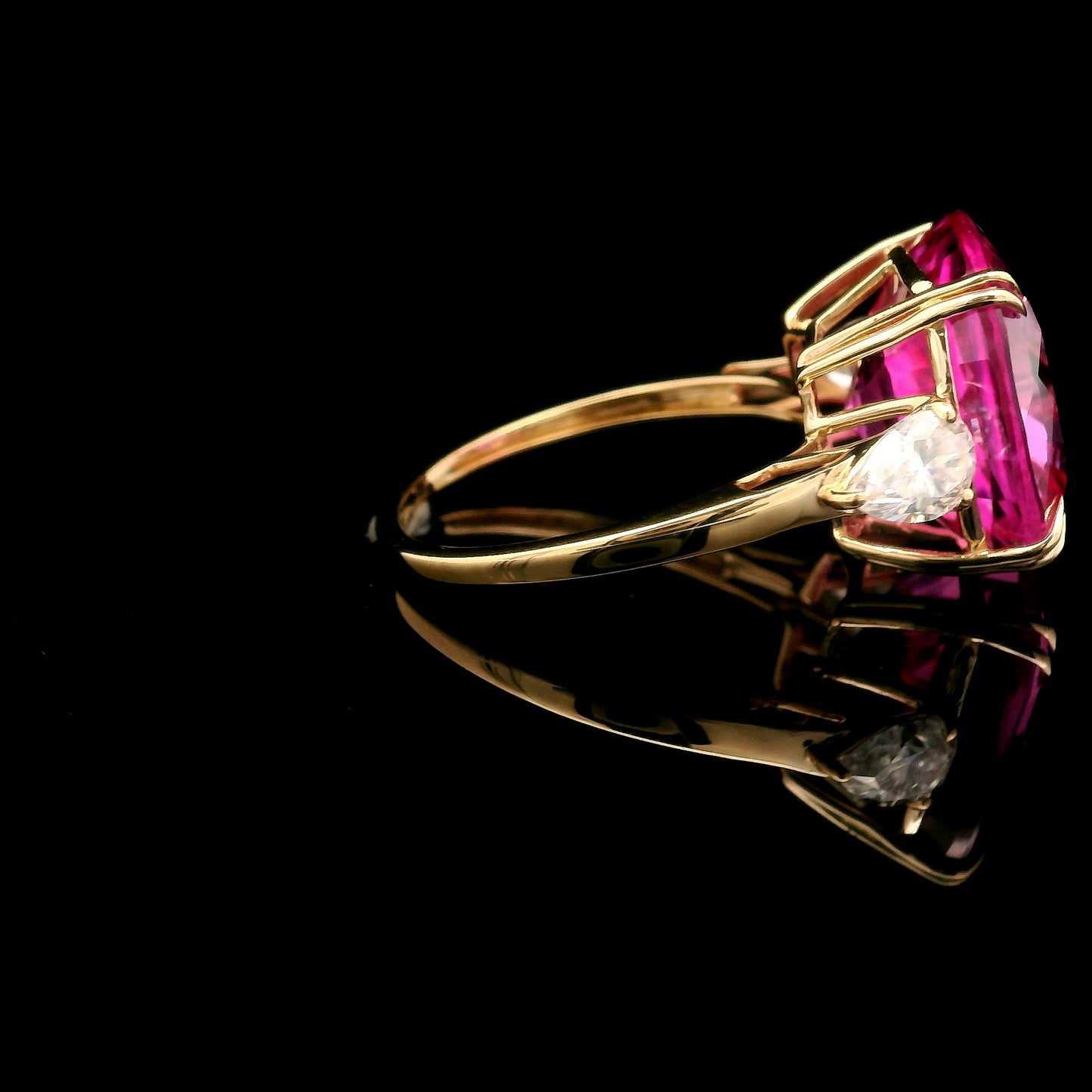 15.11 Ct Cushion Mixed Cut Lab Grown Pink Sapphire 14K Gold Ring