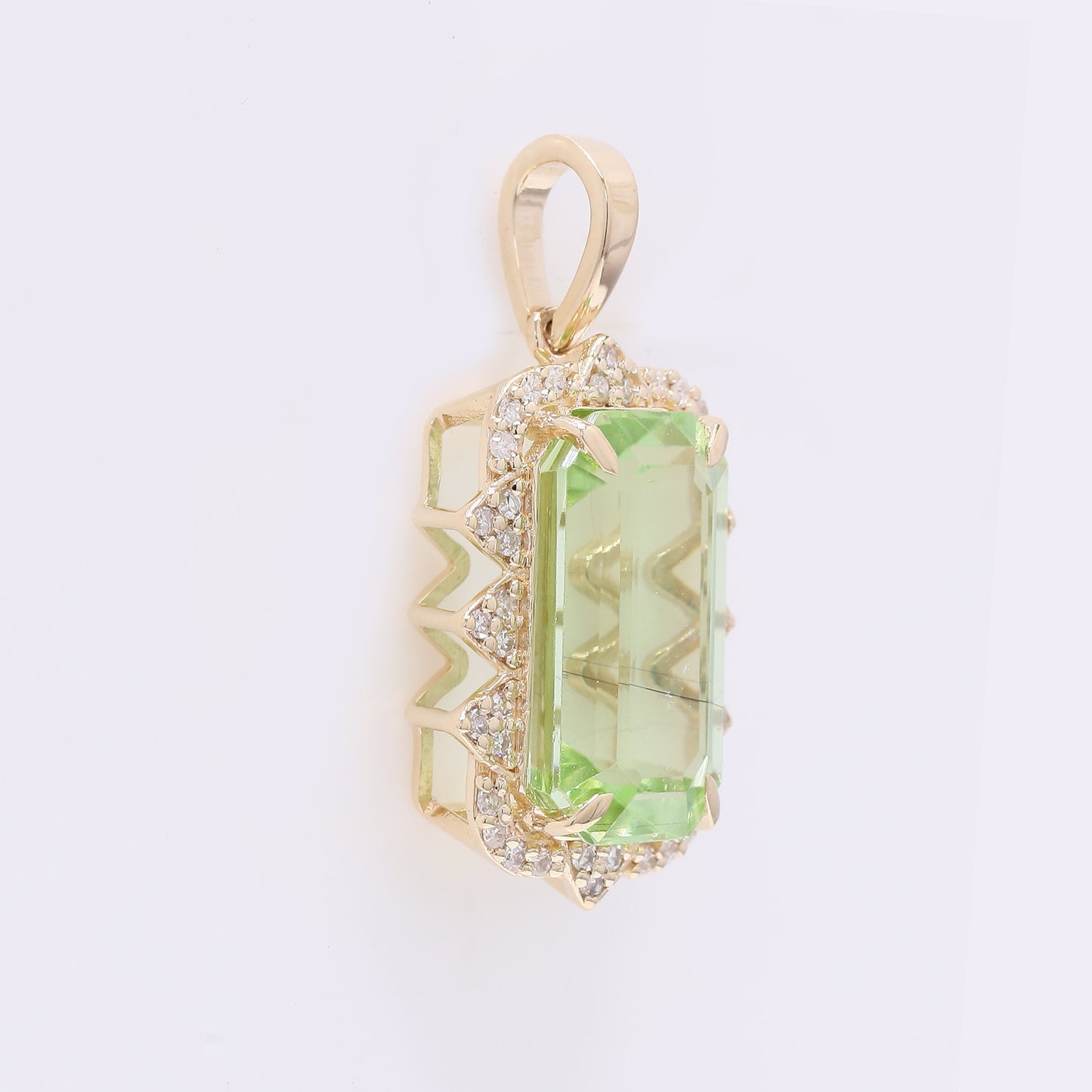 4.77 Ct Octagon Step Cut Natural Peridot 14K Gold Pendant