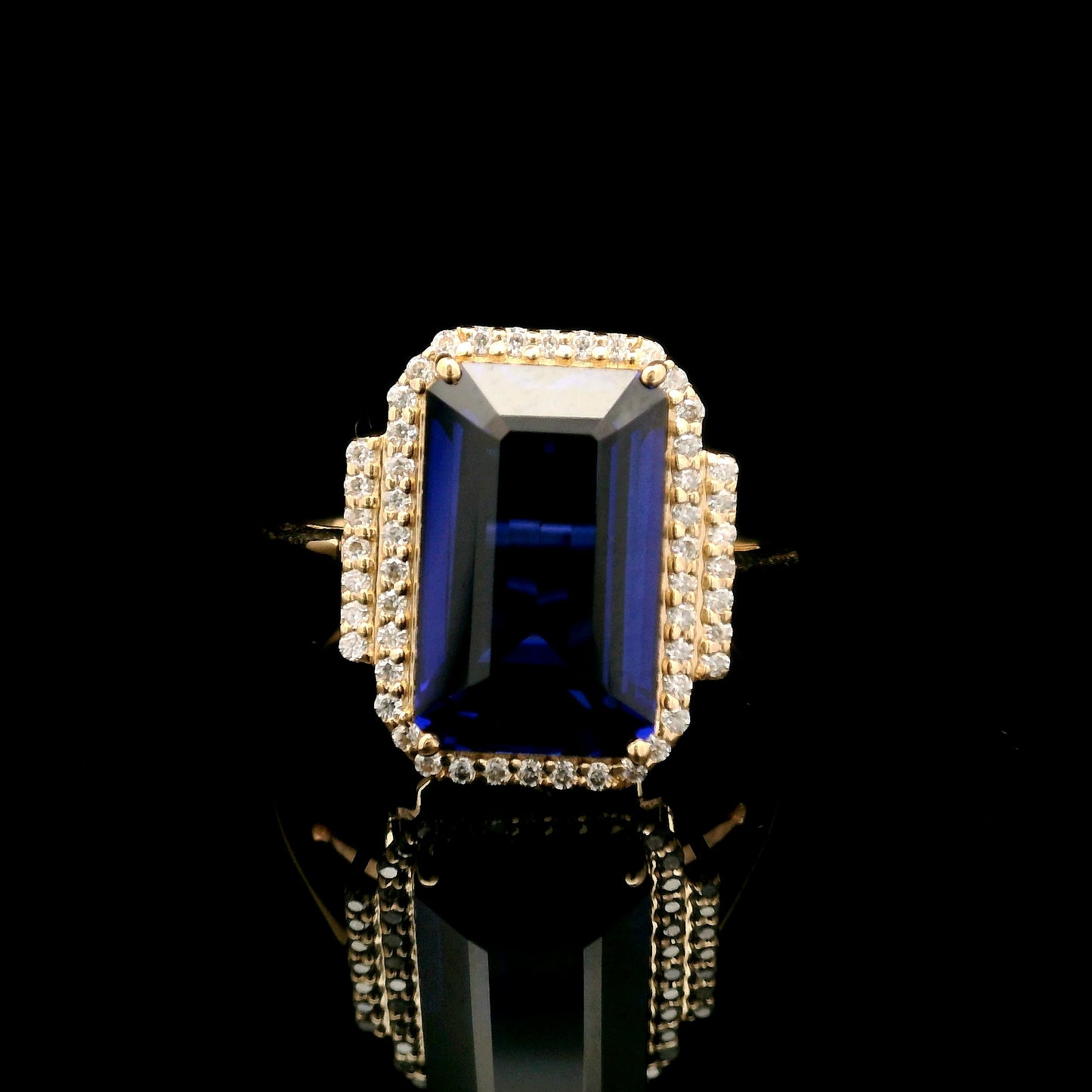 6.24 Ct Emerald Cut Lab Grown Sapphire 14K Gold Ring