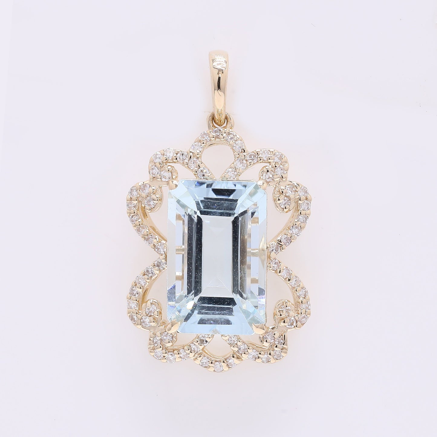 3.61 Ct Octagon Step Cut Natural Aquamarine 14K Gold Pendant